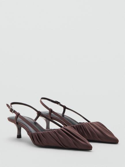 Mango Dobla Ruched Kitten Heel Slingback Sandals, Dark Brown - view 2, Dark Brown