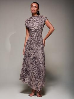 Jolie Moi Asymmetric Draped Slash Neck Midaxi Dress, Purple Abstract, Purple Abstract