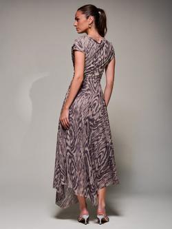 Jolie Moi Asymmetric Draped Slash Neck Midaxi Dress, Purple Abstract - view 2, Purple Abstract