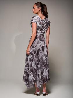 Jolie Moi Asymmetric Draped Slash Neck Midaxi Dress, Grey Abstract - view 2, Grey Abstract