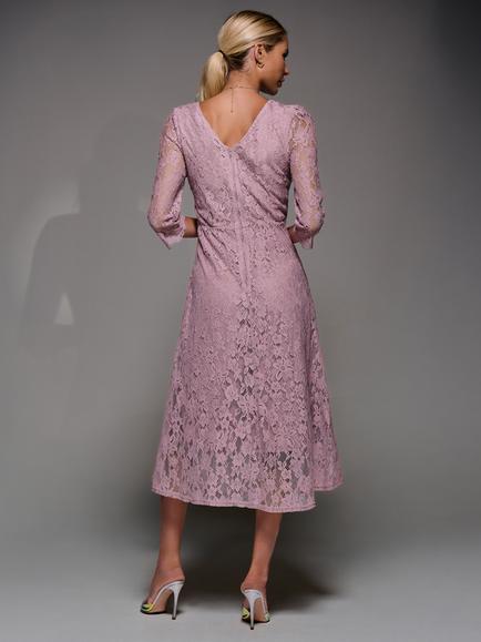 Jolie Moi Lace Detail Long Sleeve Midi Dress, Mauve Pink - view 2, Mauve Pink