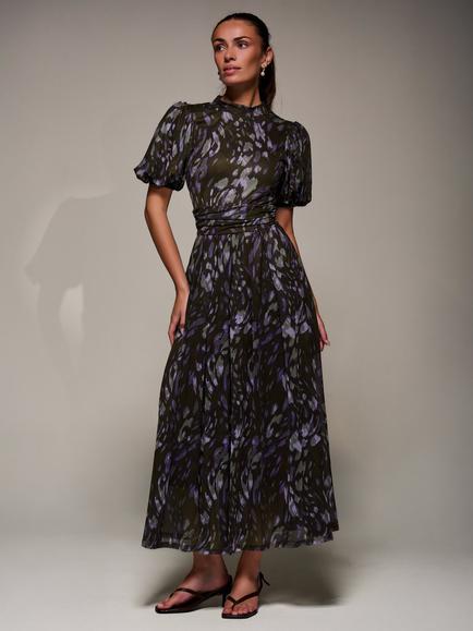 Jolie Moi Puffy Sleeve Mesh Dress, Purple