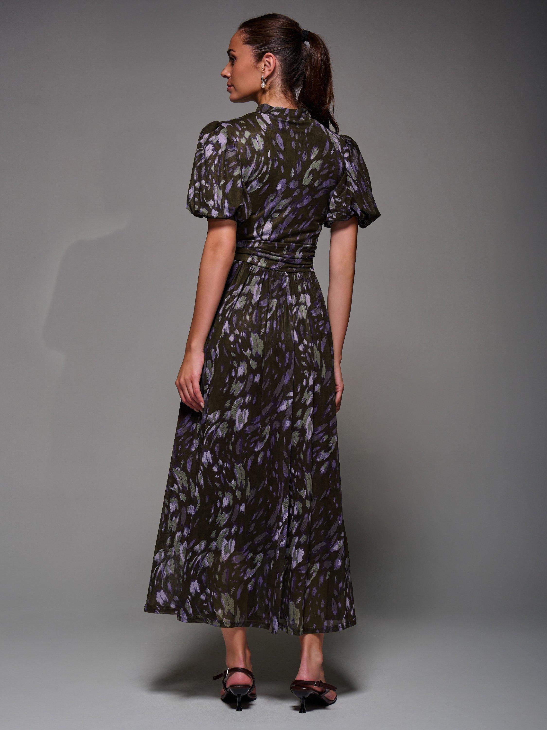 Product image 2 of 7, which shows Jolie Moi Puffy Sleeve Mesh Dress, Purple, 8