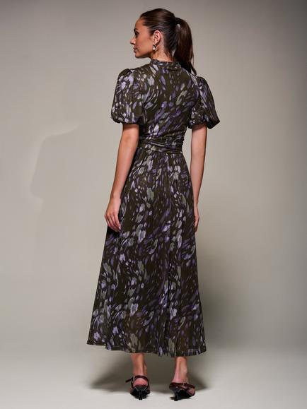 Jolie Moi Puffy Sleeve Mesh Dress - view 2, Purple