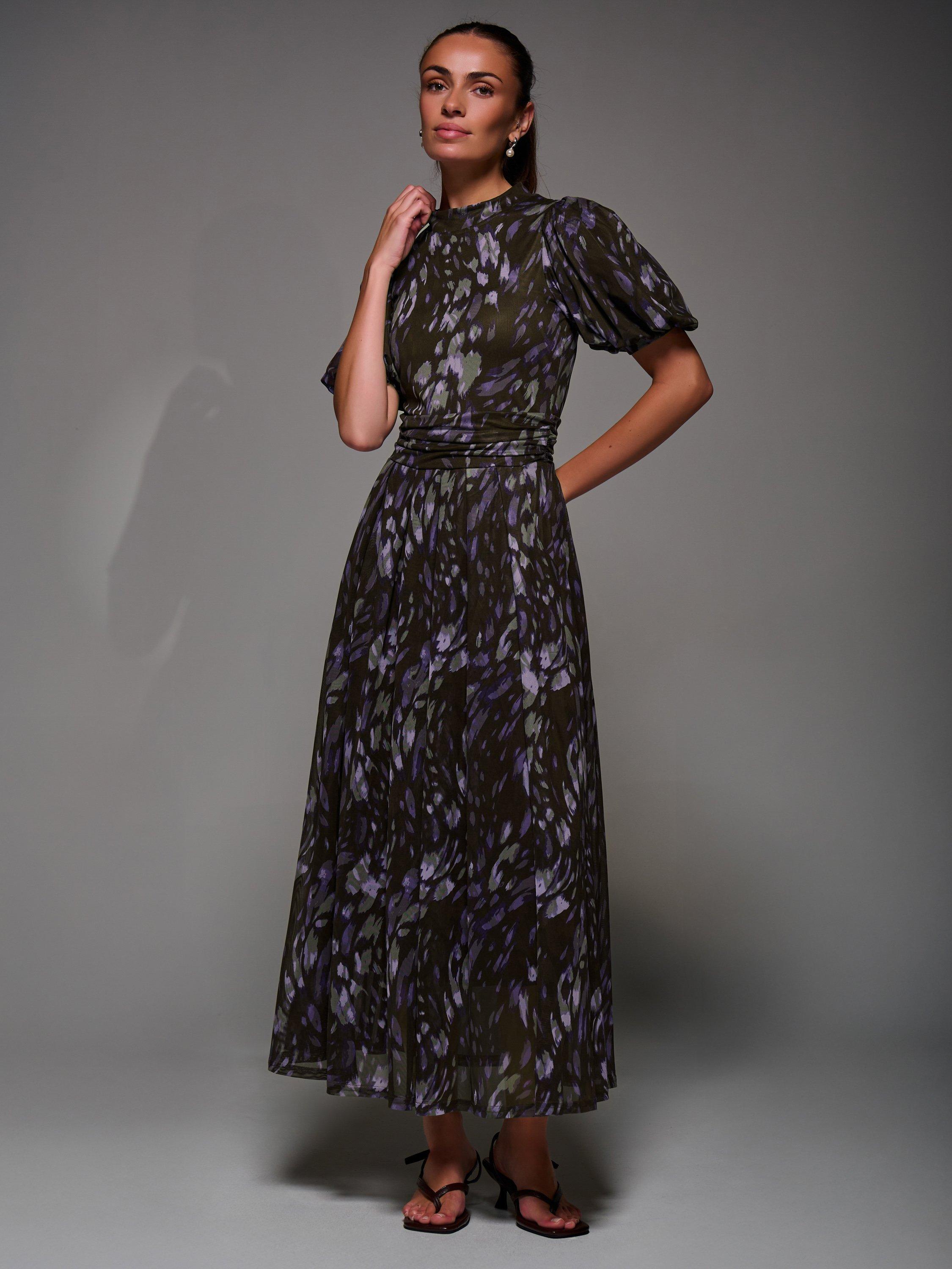 Product image 3 of 7, which shows Jolie Moi Puffy Sleeve Mesh Dress, Purple, 8