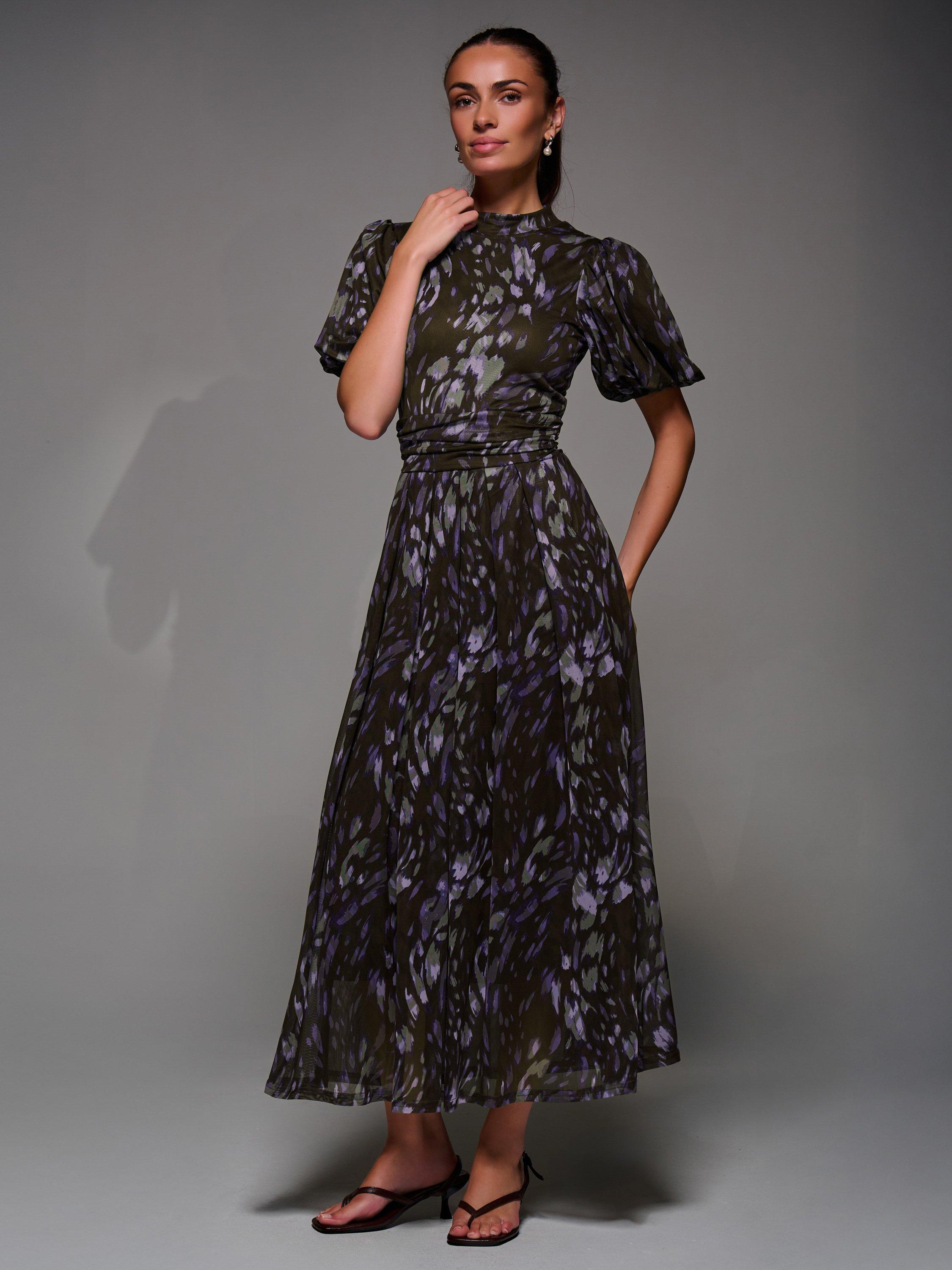 Product image 6 of 7, which shows Jolie Moi Puffy Sleeve Mesh Dress, Purple, 8