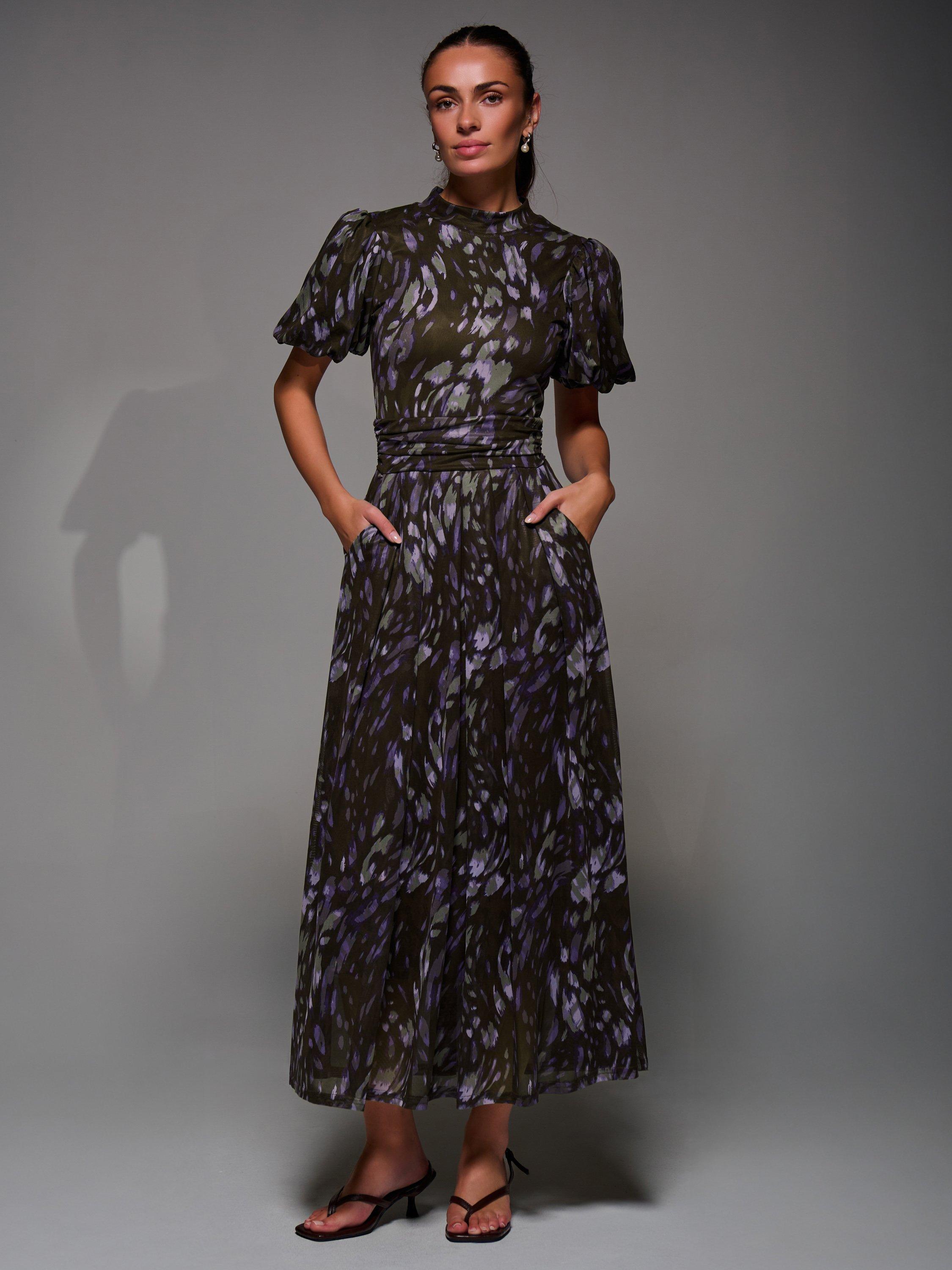 Product image 7 of 7, which shows Jolie Moi Puffy Sleeve Mesh Dress, Purple, 8