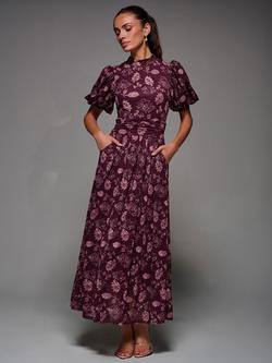 Jolie Moi Puffy Sleeve Mesh Dress, Burgundy