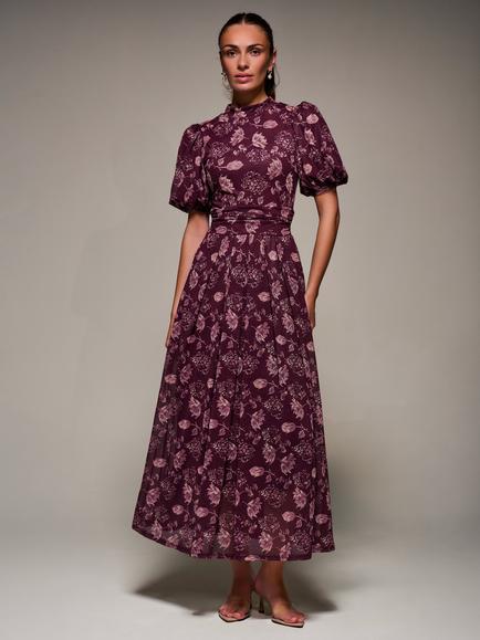 Jolie Moi Puffy Sleeve Mesh Dress, Burgundy