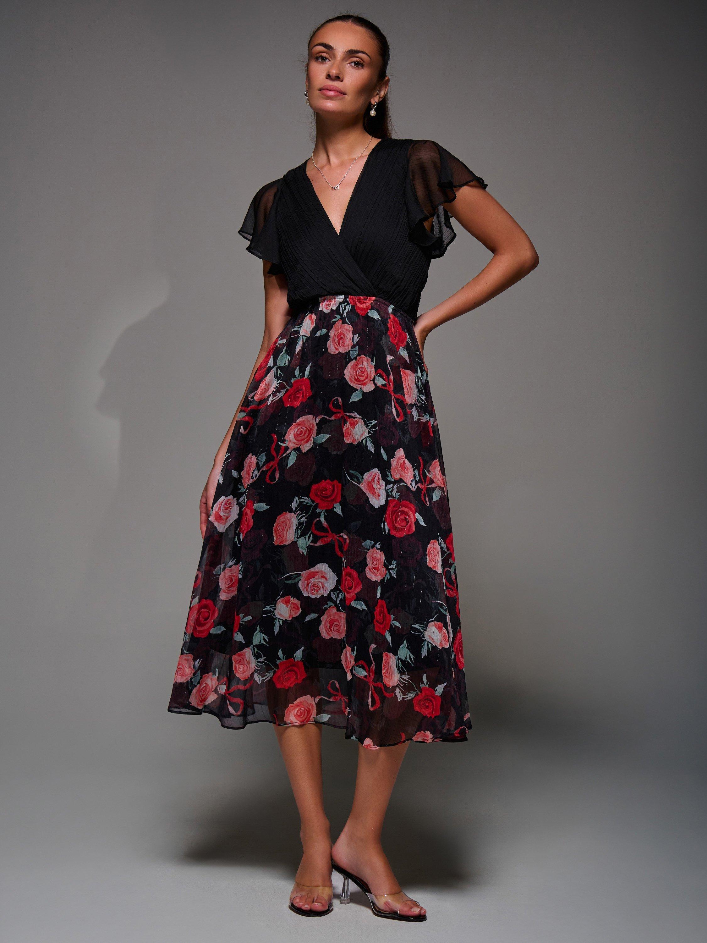 Product image 1 of 7, which shows Jolie Moi Two Tone Chiffon Dress, Red, 8