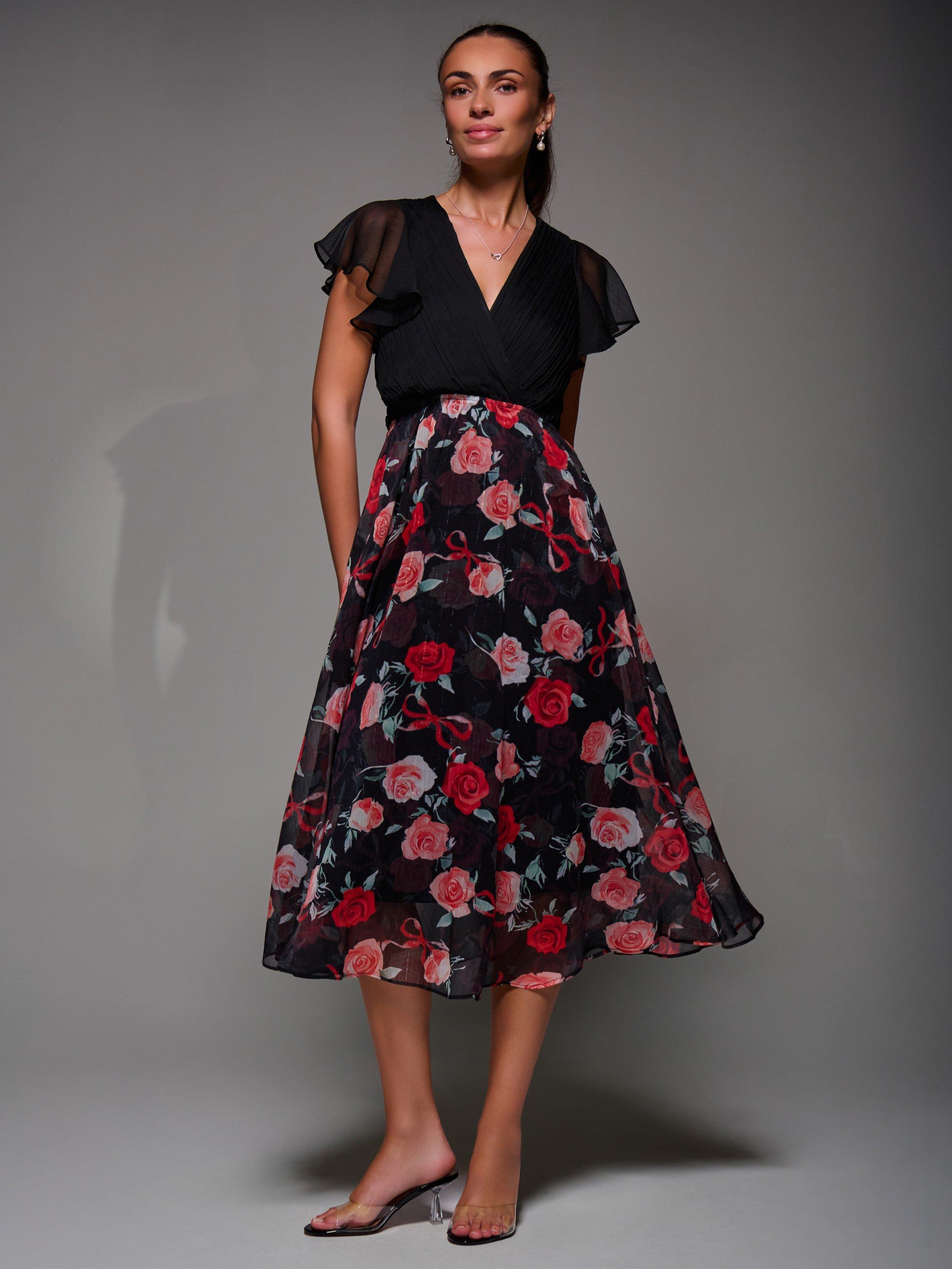 Product image 3 of 7, which shows Jolie Moi Two Tone Chiffon Dress, Red, 8