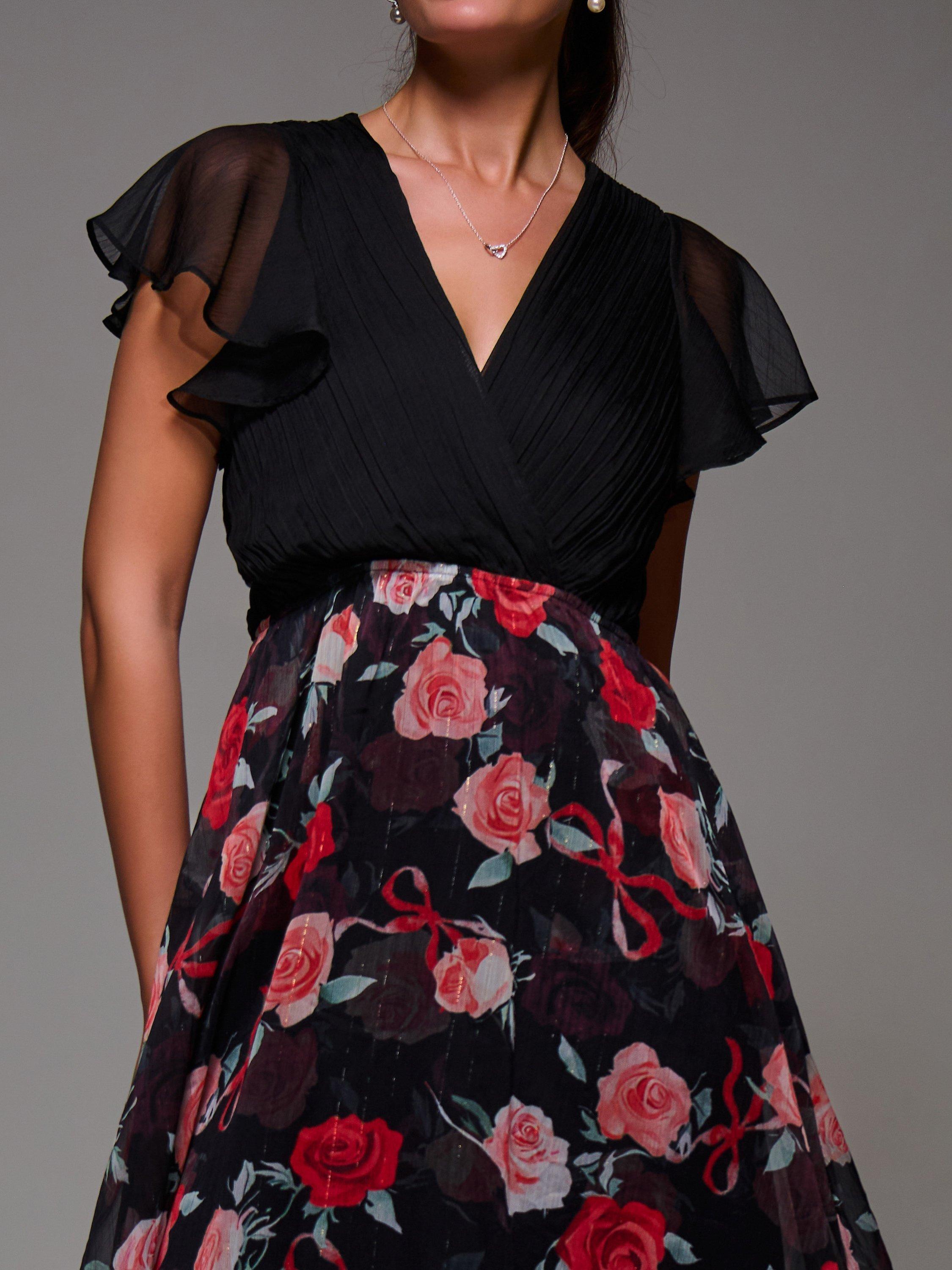 Product image 4 of 7, which shows Jolie Moi Two Tone Chiffon Dress, Red, 8