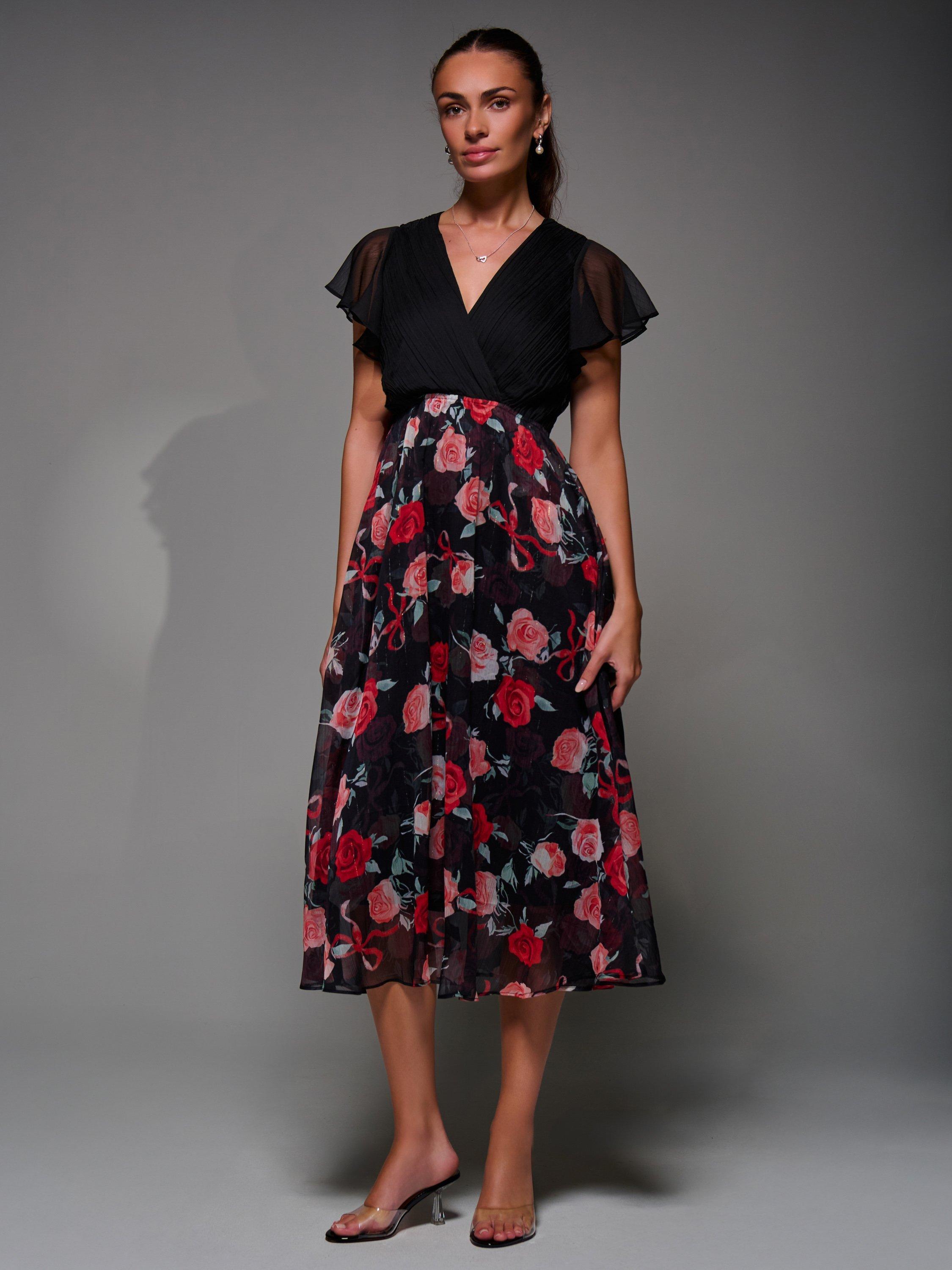 Product image 5 of 7, which shows Jolie Moi Two Tone Chiffon Dress, Red, 8