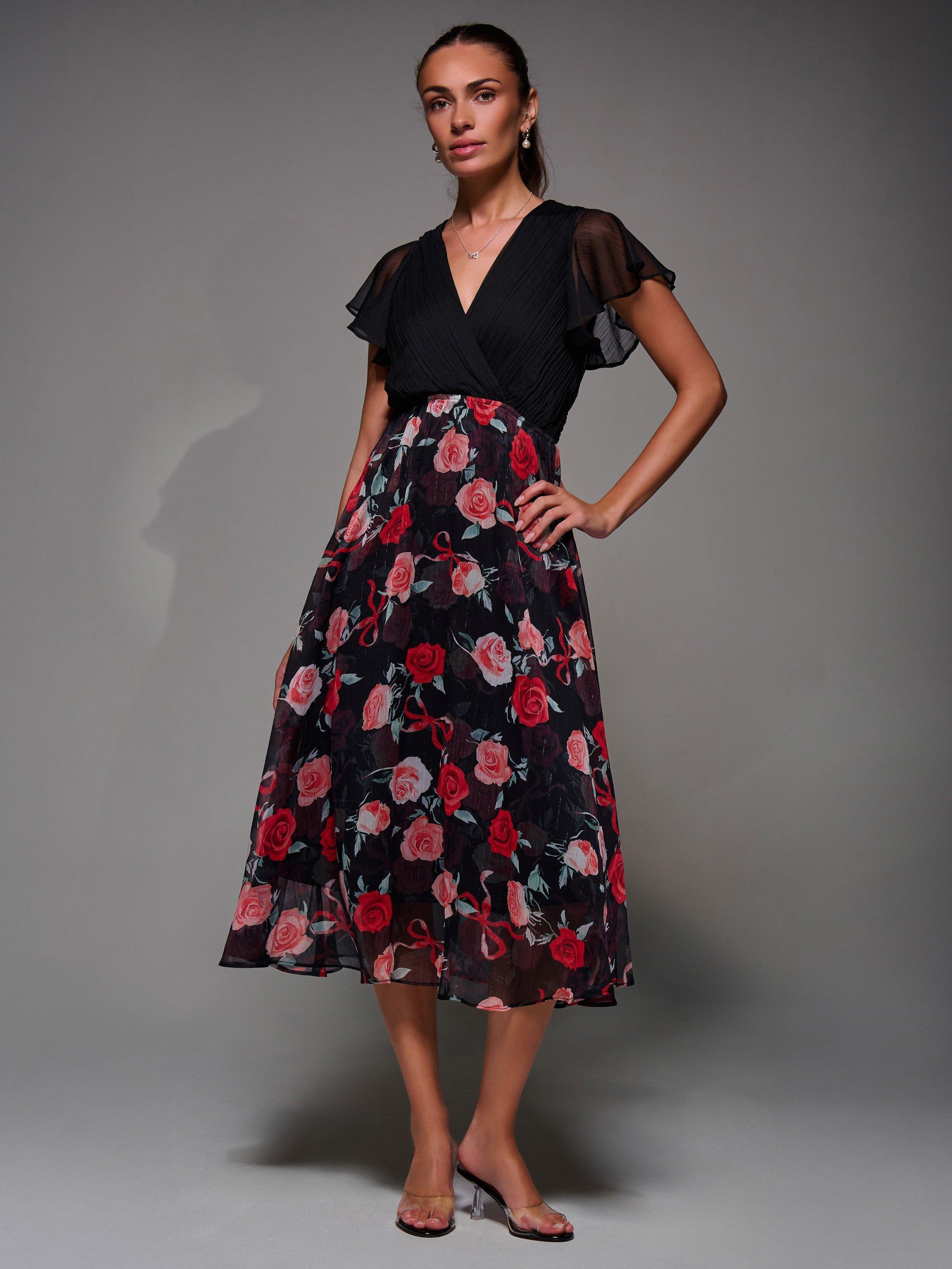 Product image 6 of 7, which shows Jolie Moi Two Tone Chiffon Dress, Red, 8