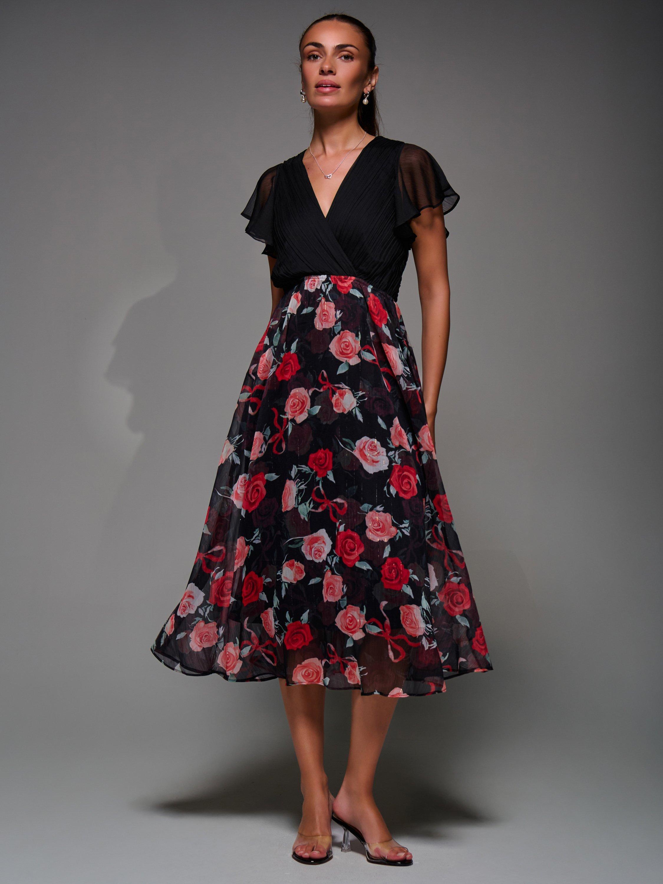 Product image 7 of 7, which shows Jolie Moi Two Tone Chiffon Dress, Red, 8