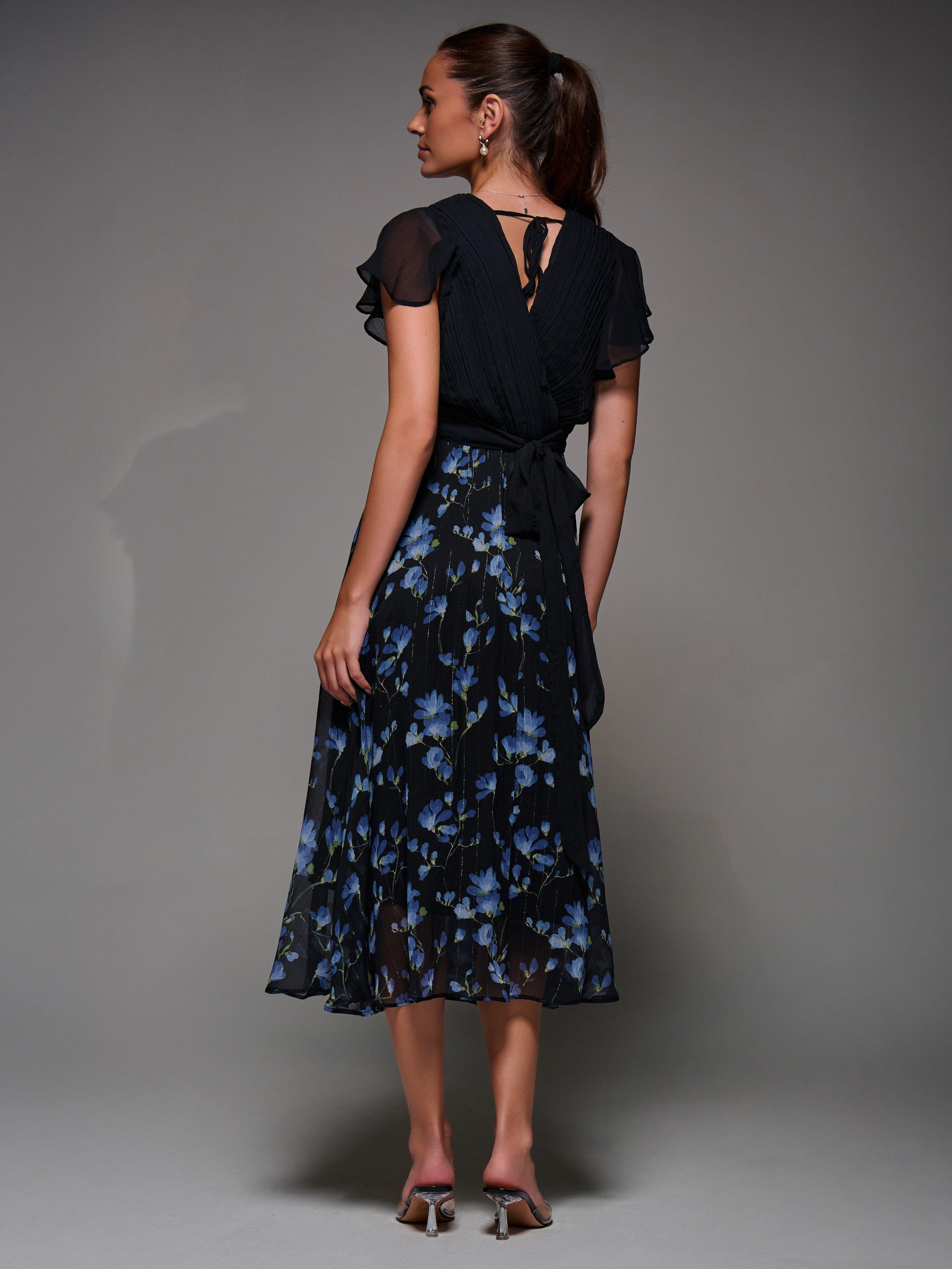 Product image 2 of 7, which shows Jolie Moi Two Tone Chiffon Dress, Blue, 8