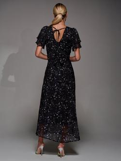 Jolie Moi V-Neck Frill Sleeve Chiffon Midaxi Dress - view 2, Black Gloss