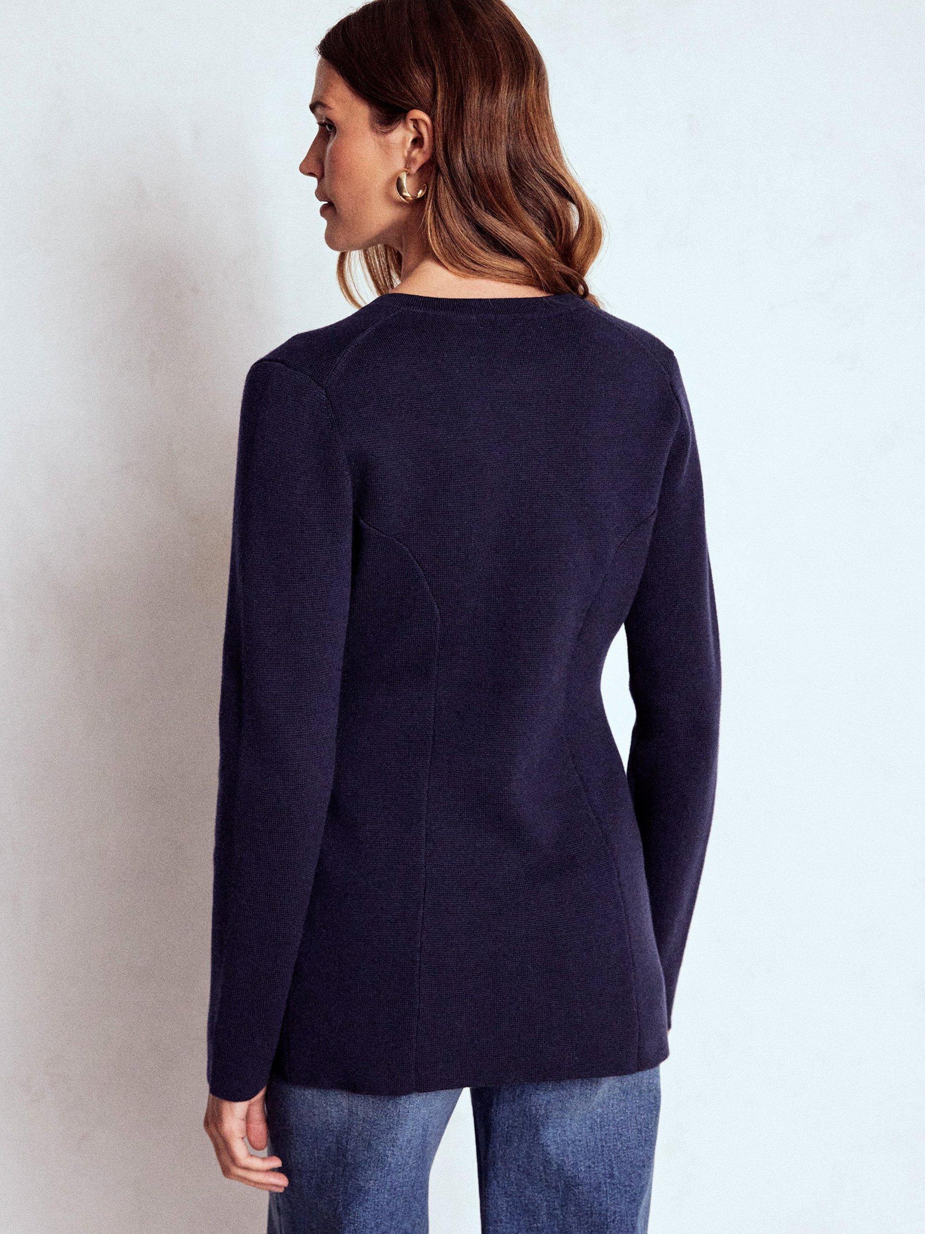 Product image 4 of 6, which shows Boden Joanna Fitted Knit Jacket, Navy, 8