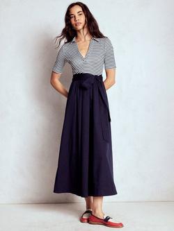 Boden Stripe Split Collar Detail Dress, Navy/Ivory, Navy/Ivory