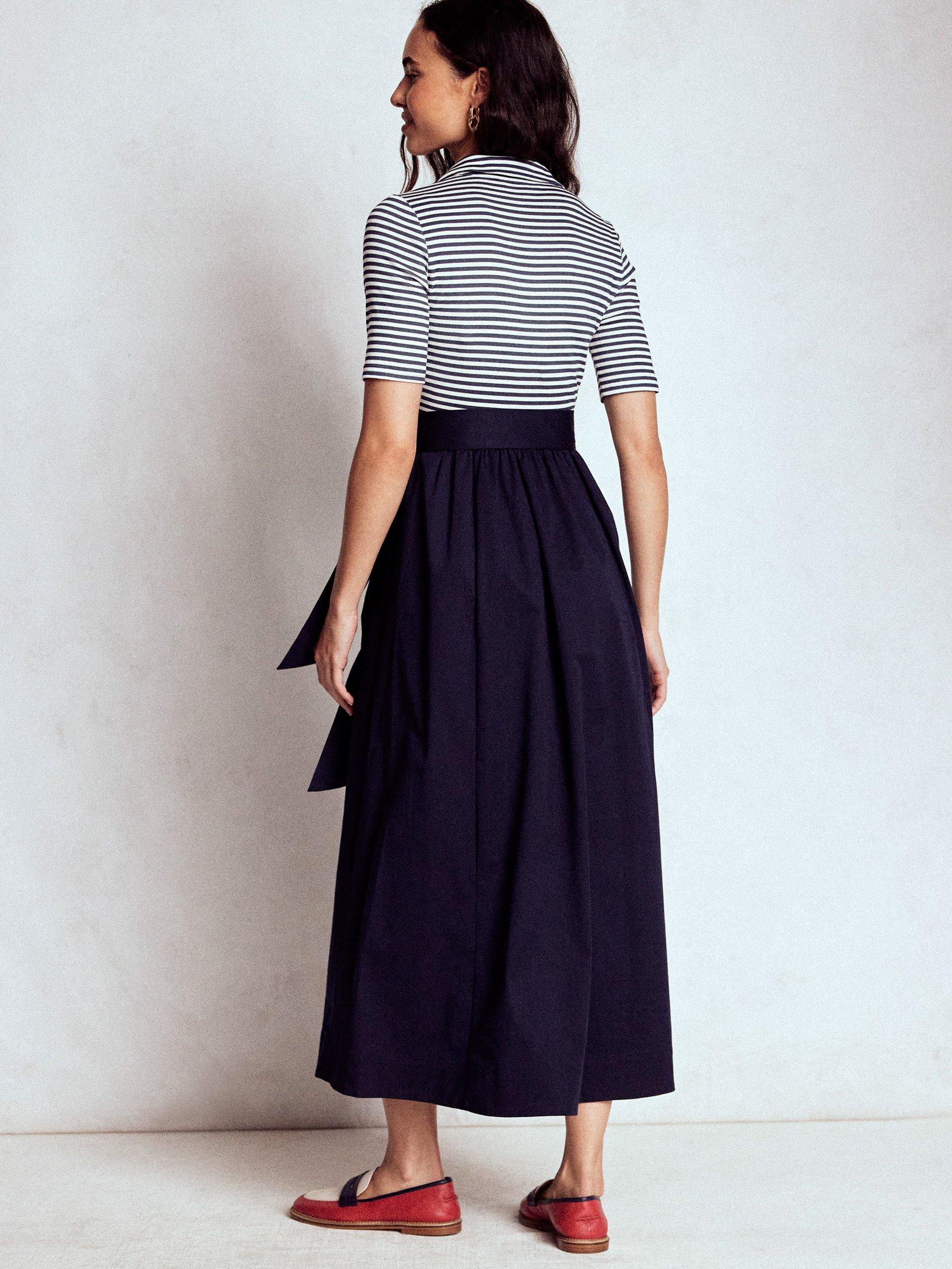 Product image 3 of 6, which shows Boden Stripe Split Collar Detail Dress, Navy/Ivory, 10