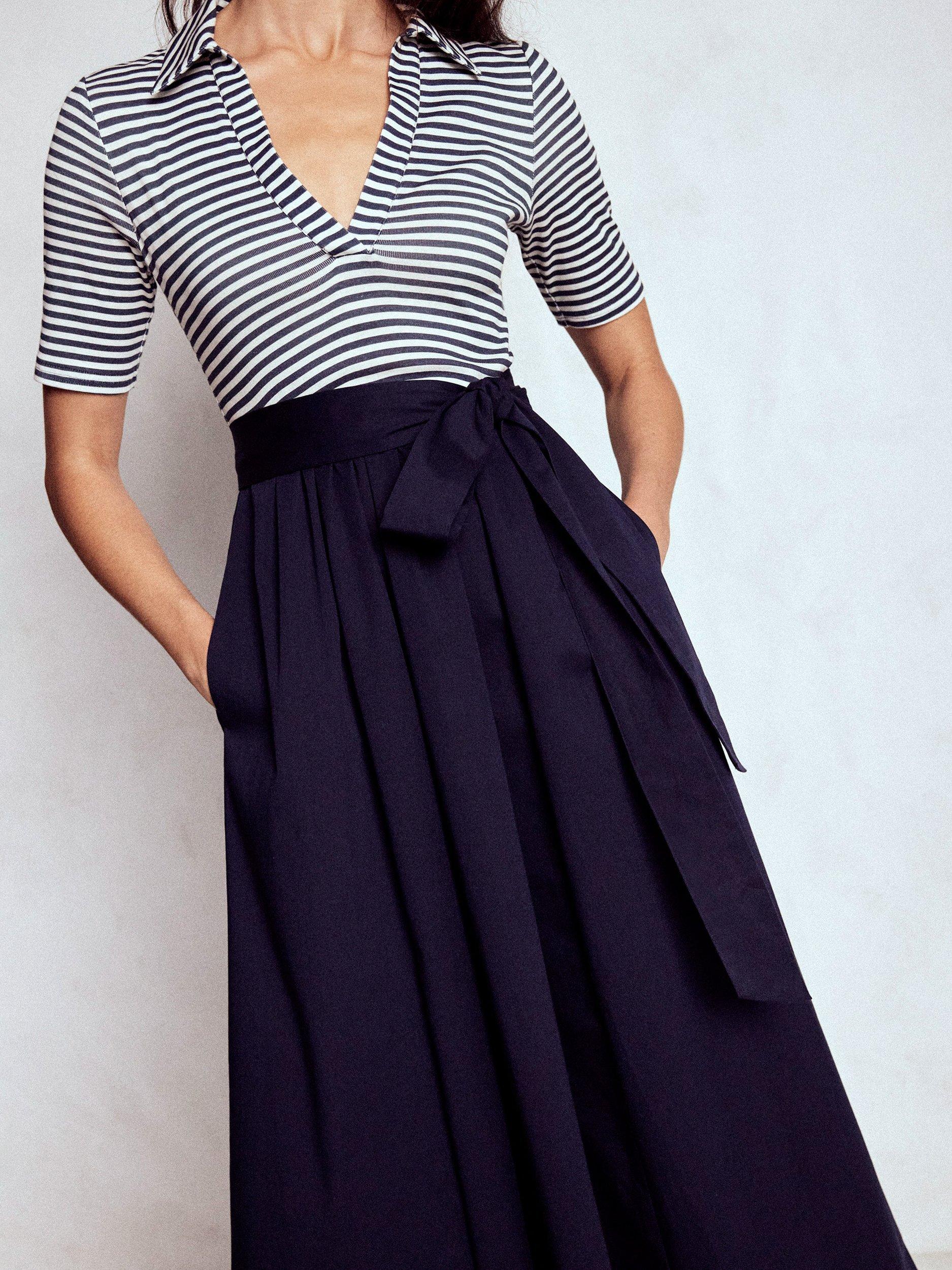 Product image 5 of 6, which shows Boden Stripe Split Collar Detail Dress, Navy/Ivory, 10