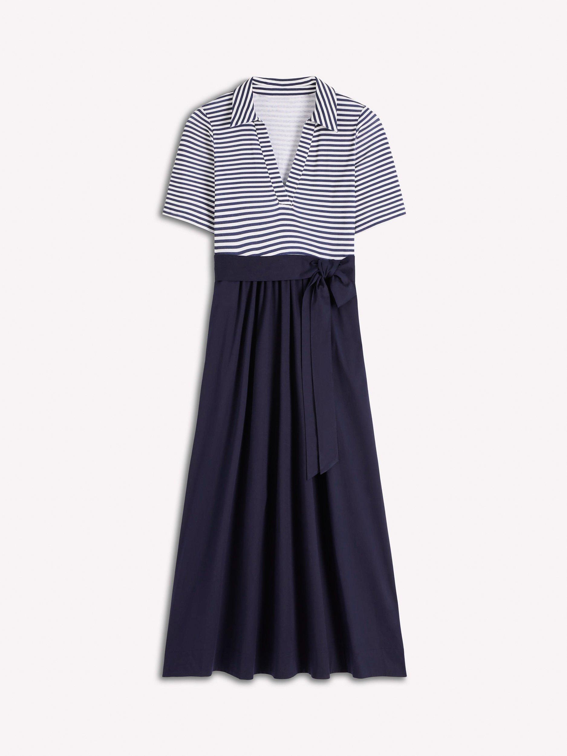 Product image 6 of 6, which shows Boden Stripe Split Collar Detail Dress, Navy/Ivory, 10