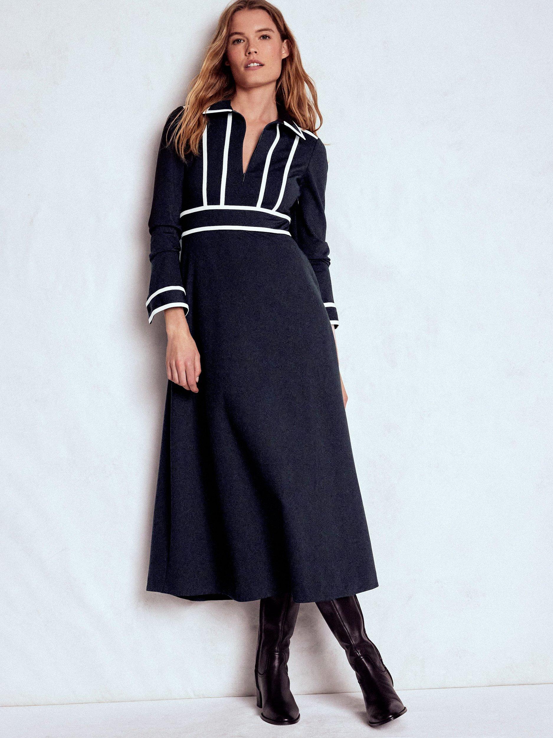 Product image 1 of 6, which shows Boden Contrast Ponte Midi Dress, Navy, 8