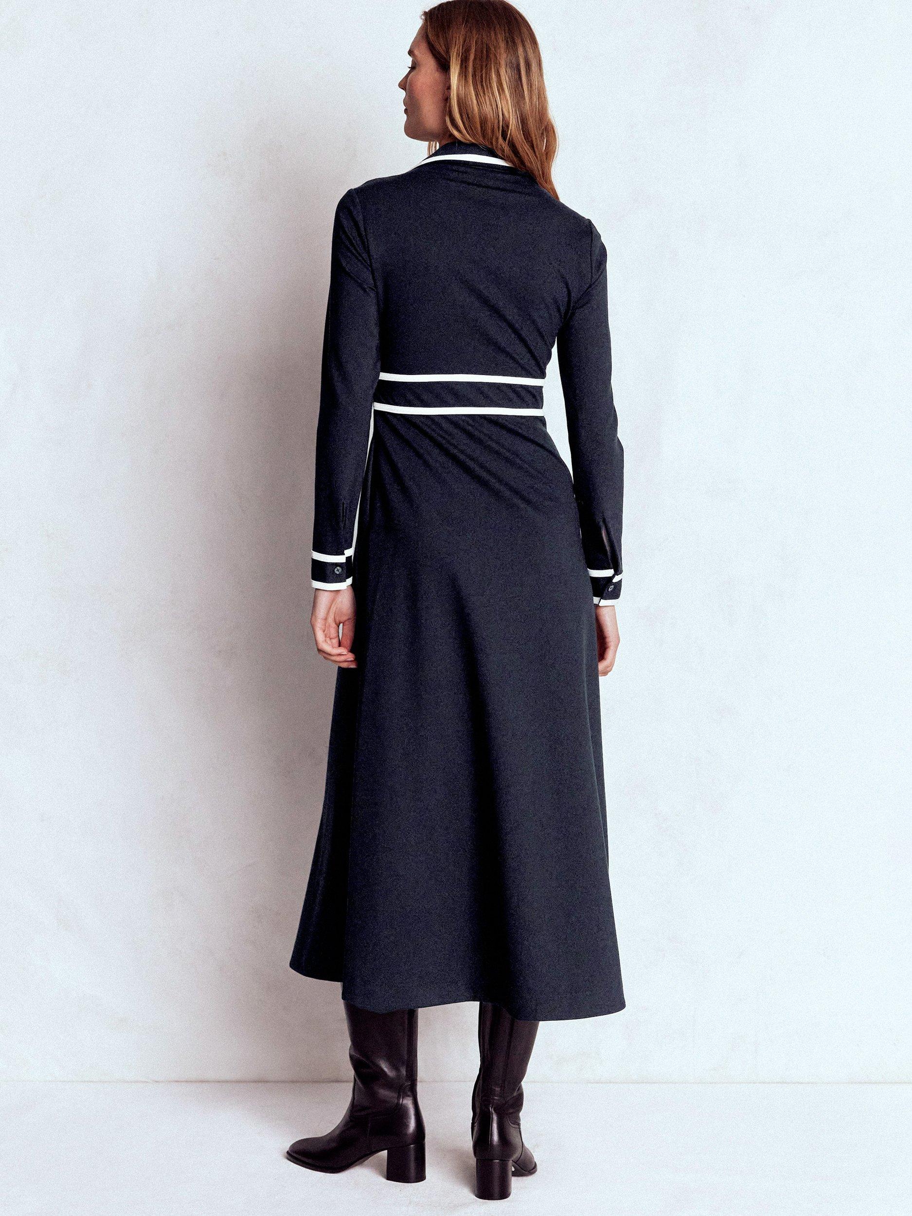 Product image 3 of 6, which shows Boden Contrast Ponte Midi Dress, Navy, 8
