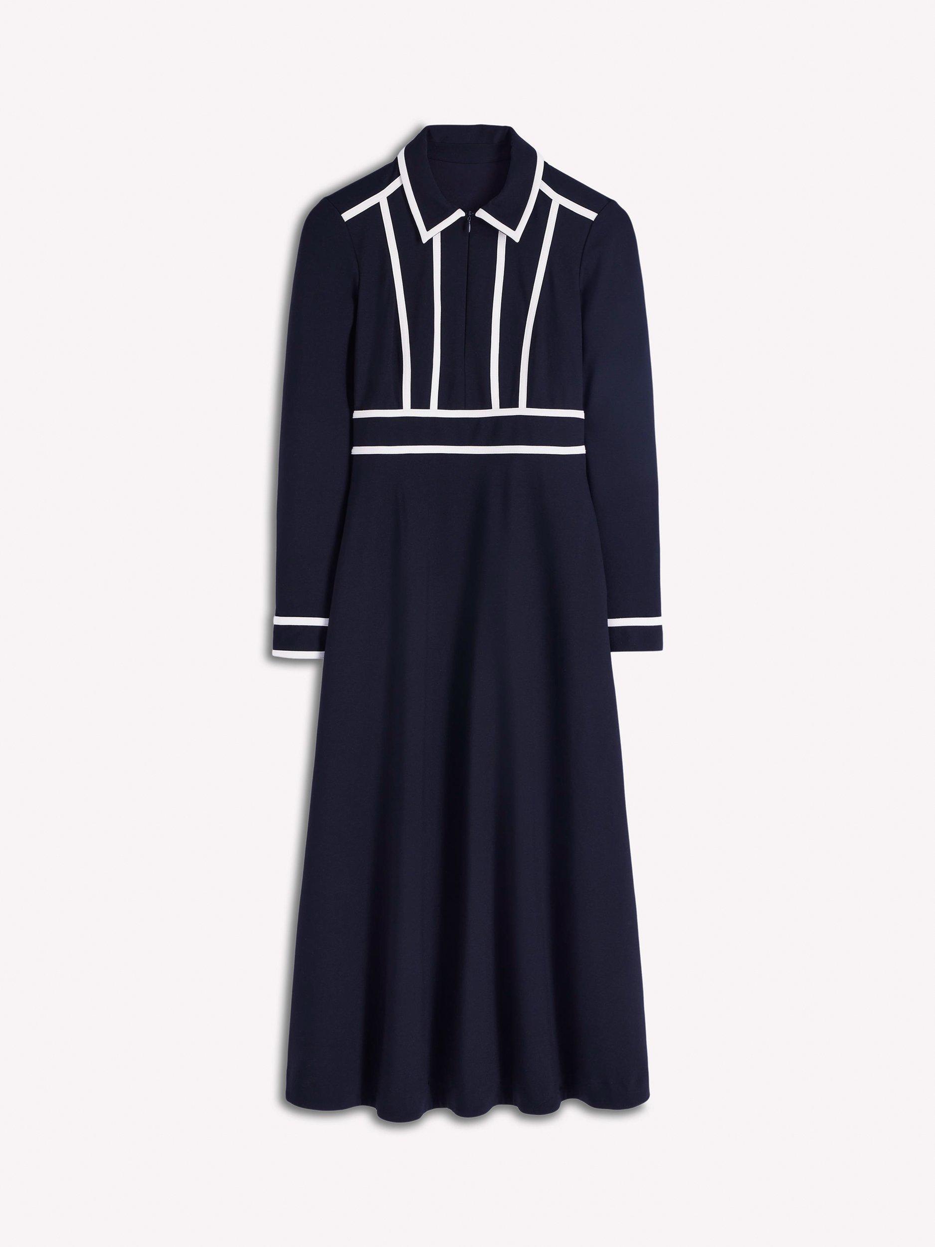 Product image 6 of 6, which shows Boden Contrast Ponte Midi Dress, Navy, 8