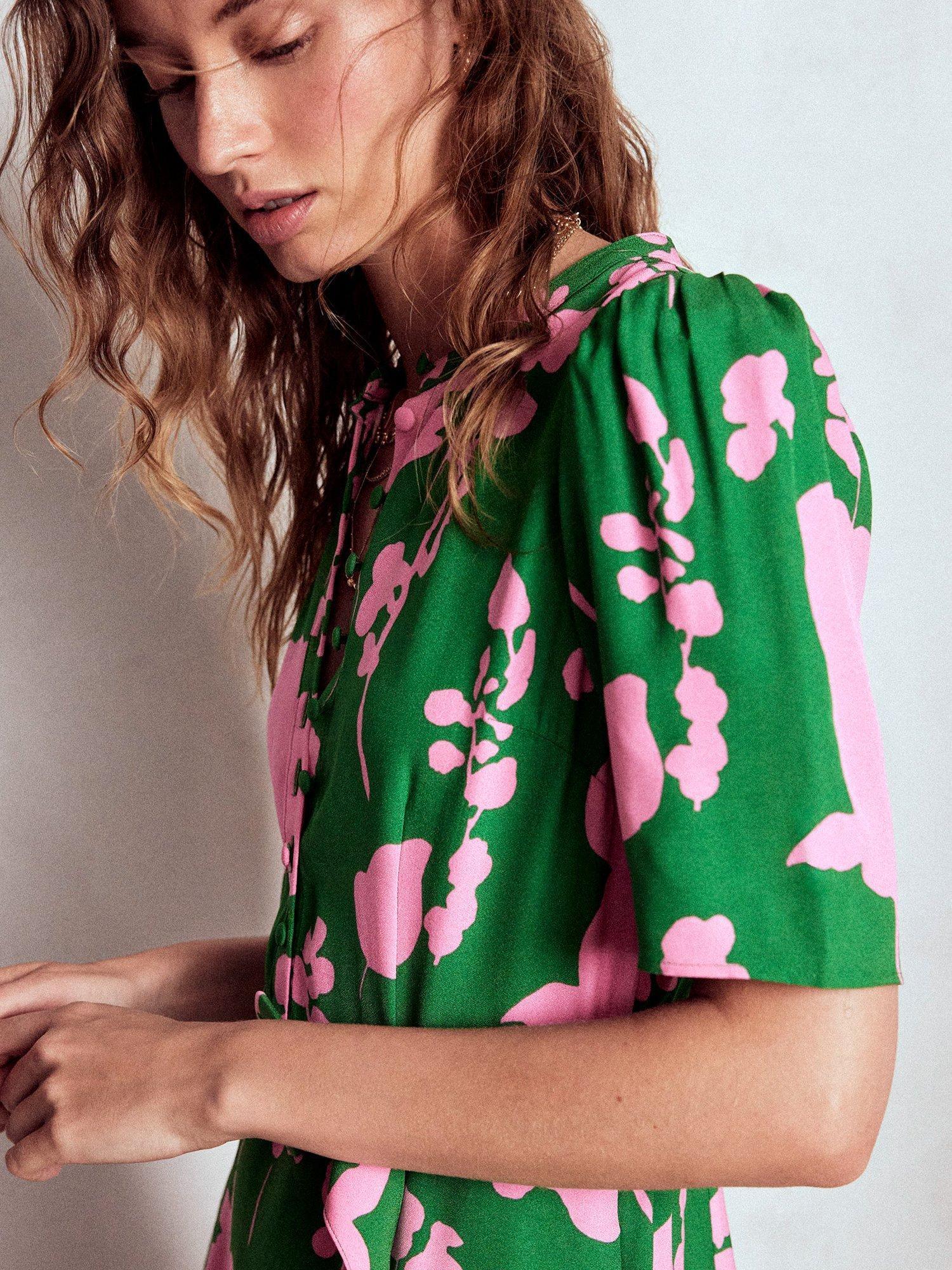 Product image 3 of 6, which shows Boden Kate Floral Belted Dress, Green/Multi, 8