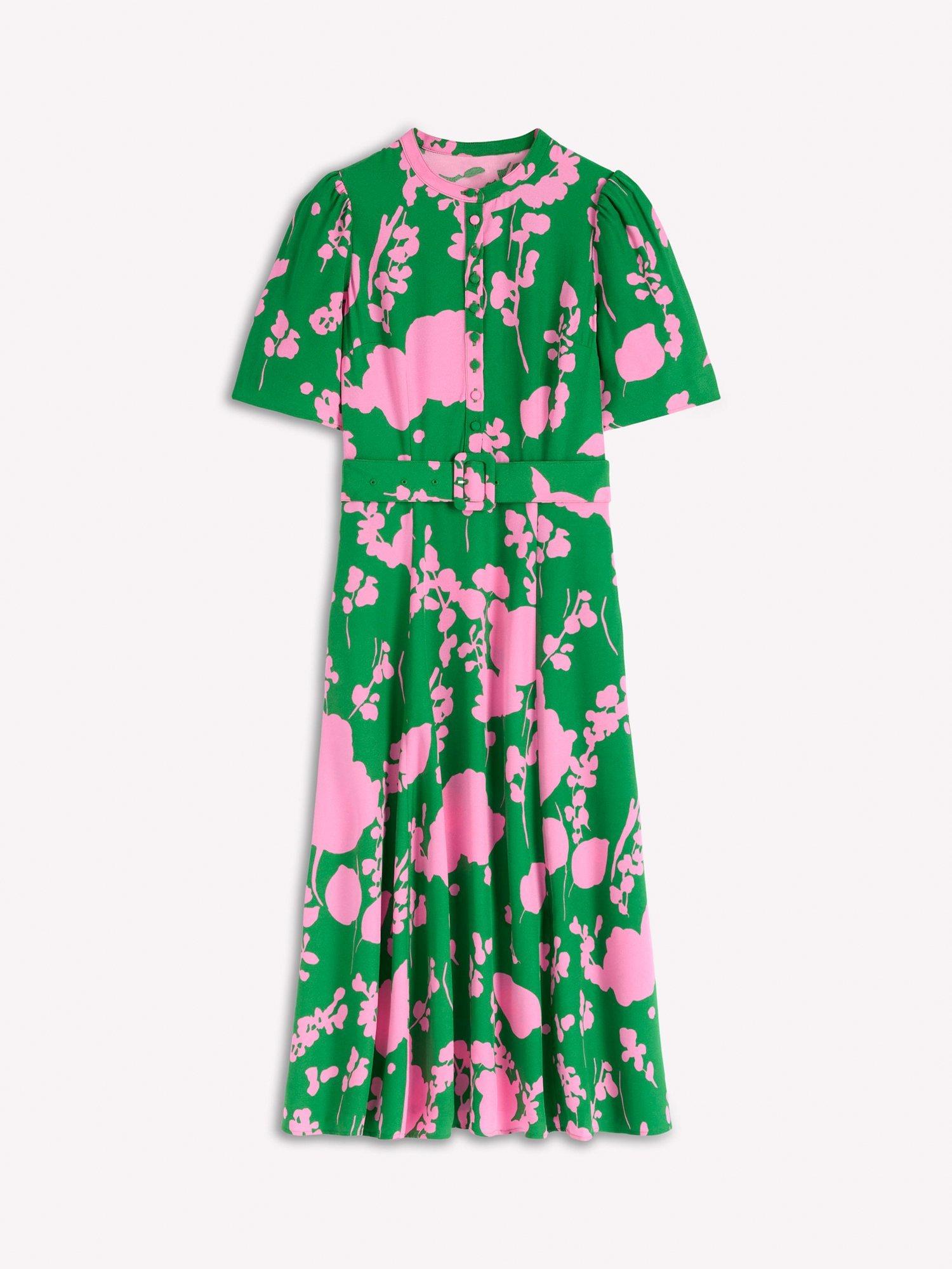 Product image 6 of 6, which shows Boden Kate Floral Belted Dress, Green/Multi, 8