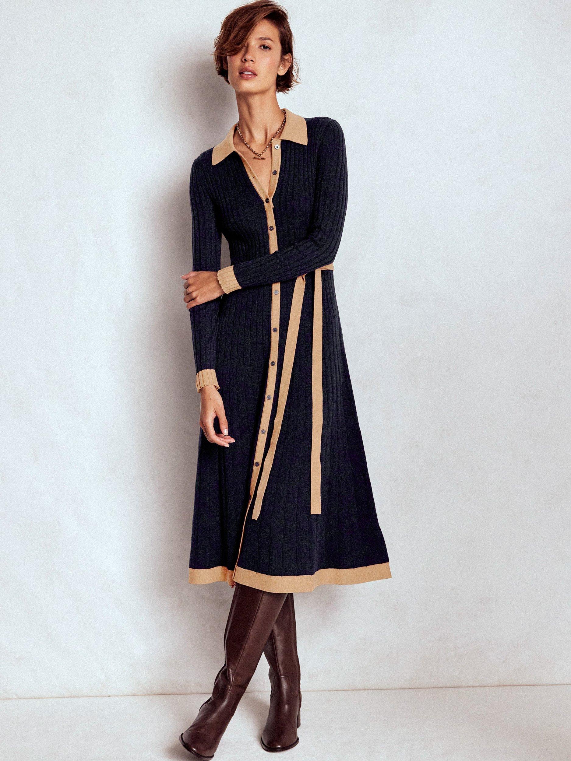 Boden Rachel Cotton Blend Midi Shirt Dress, Navy
