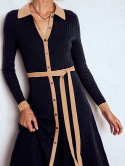 Boden Rachel Cotton Blend Midi Shirt Dress, Navy - view 2, Navy