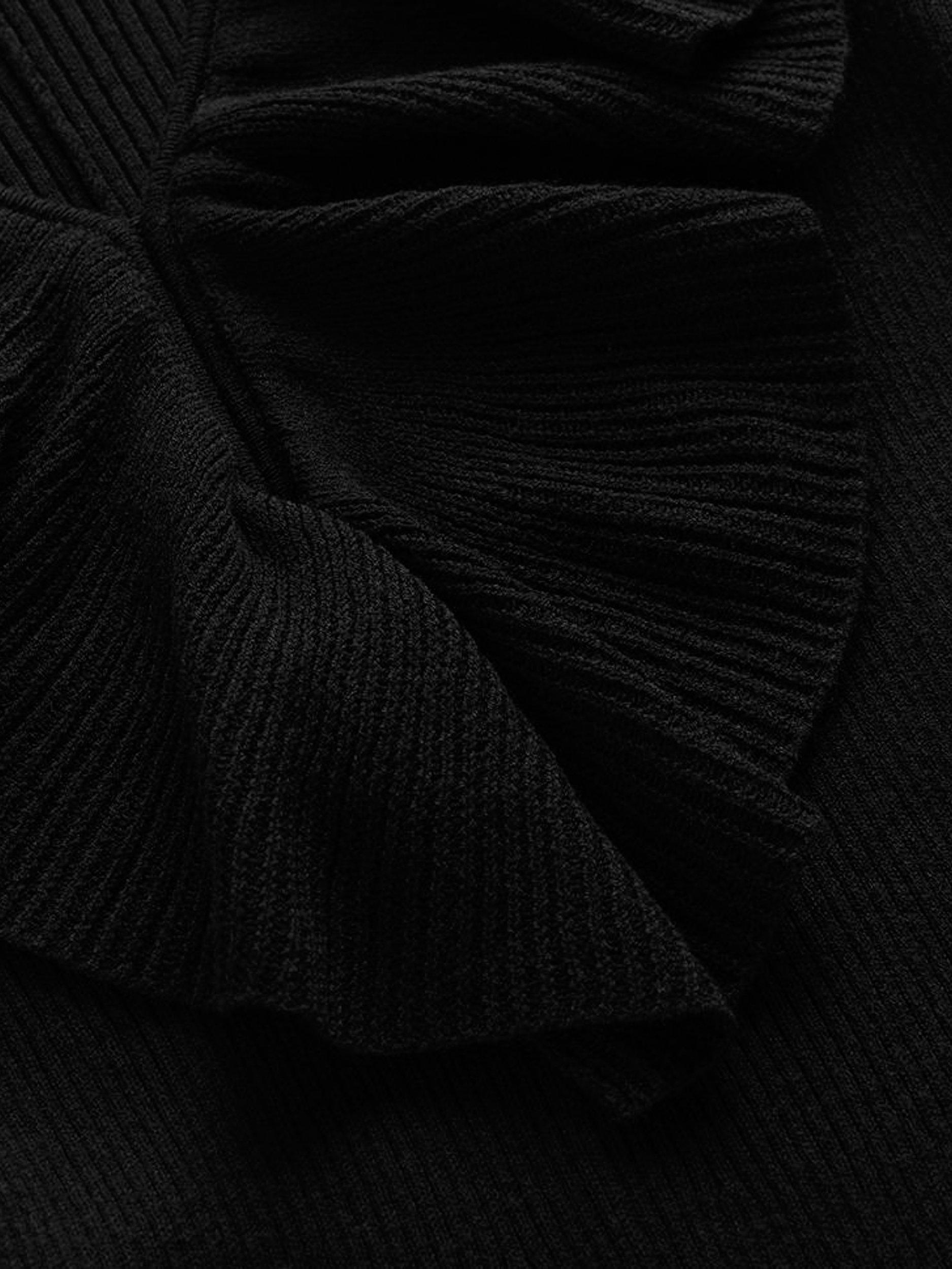 Product image 5 of 6, which shows Boden Henley Ruffled Ribbed Midi Dress with Wool, Black, 8
