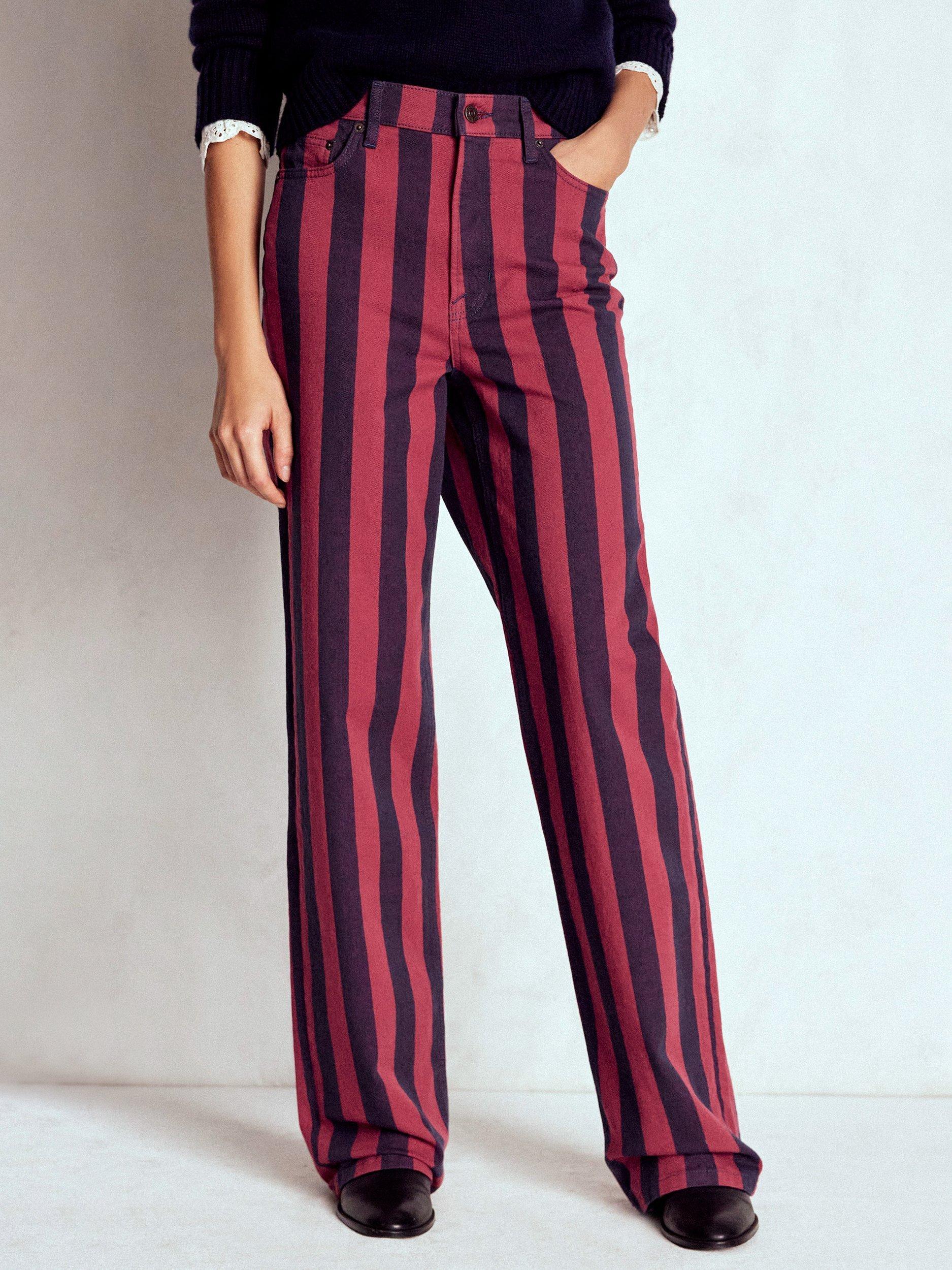 Product image 4 of 6, which shows Boden High Rise Stripe Column Jeans, Red/Navy, 27R