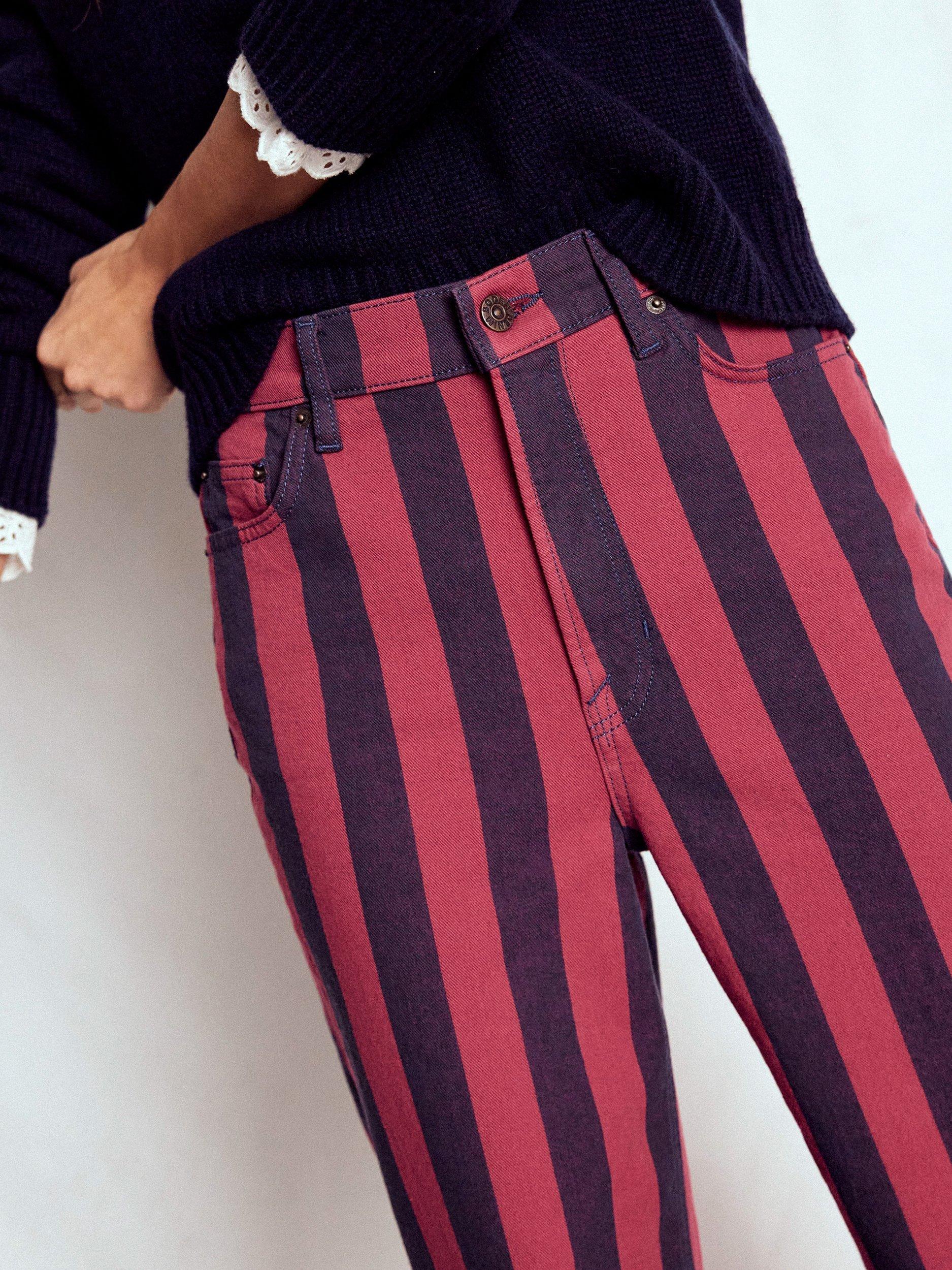 Product image 5 of 6, which shows Boden High Rise Stripe Column Jeans, Red/Navy, 27R