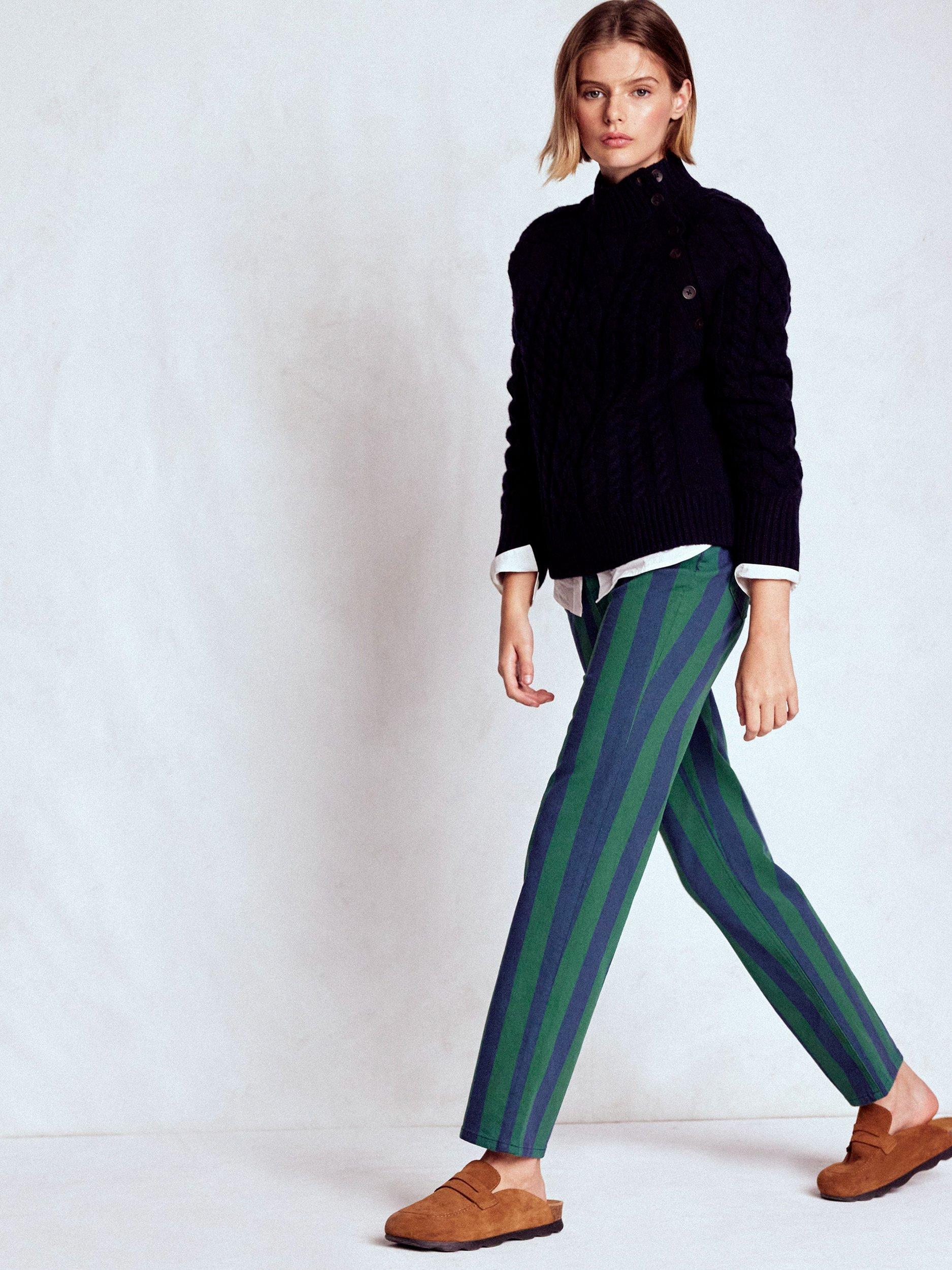 Product image 1 of 5, which shows Boden High Rise Stripe Straight Jeans, Green/Navy, 27R