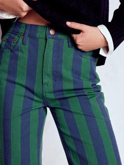 Boden High Rise Stripe Straight Jeans, Green/Navy - view 2, Green/Navy