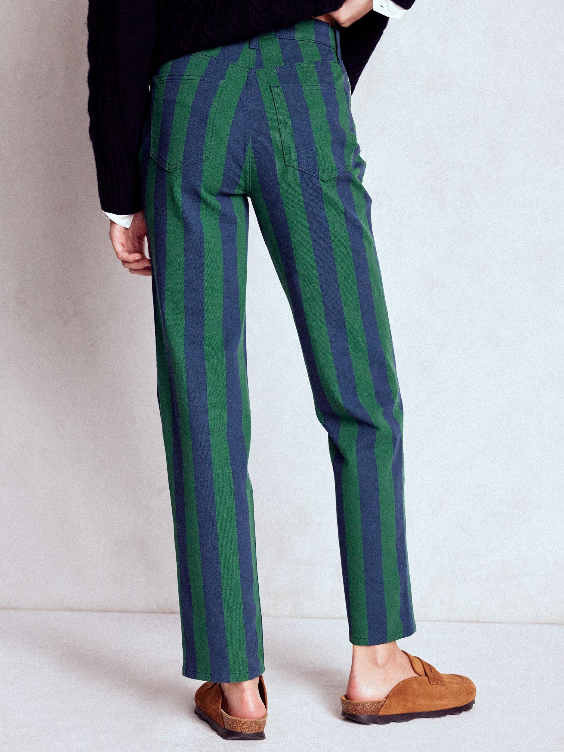 Product image 3 of 5, which shows Boden High Rise Stripe Straight Jeans, Green/Navy, 27R