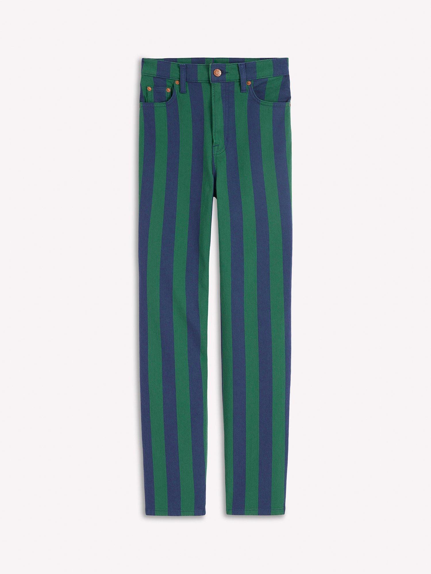 Product image 5 of 5, which shows Boden High Rise Stripe Straight Jeans, Green/Navy, 27R