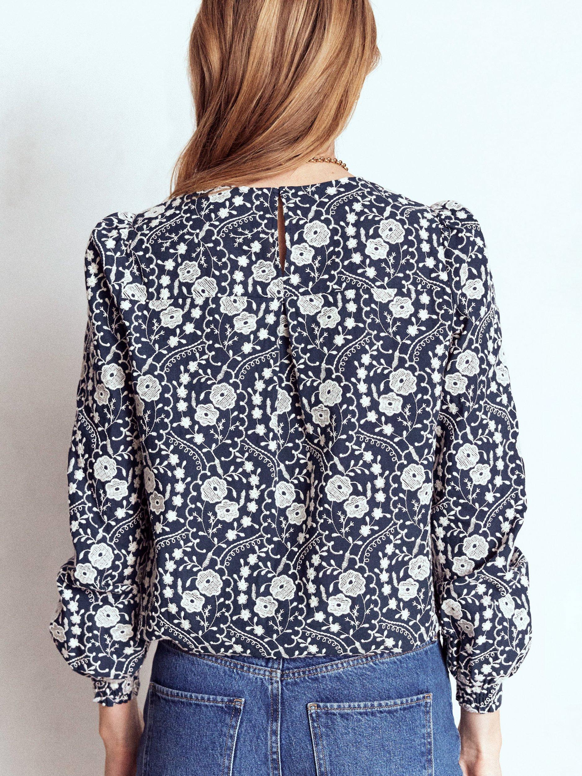 Product image 3 of 6, which shows Boden Floral Embroidered Top, Navy, 8