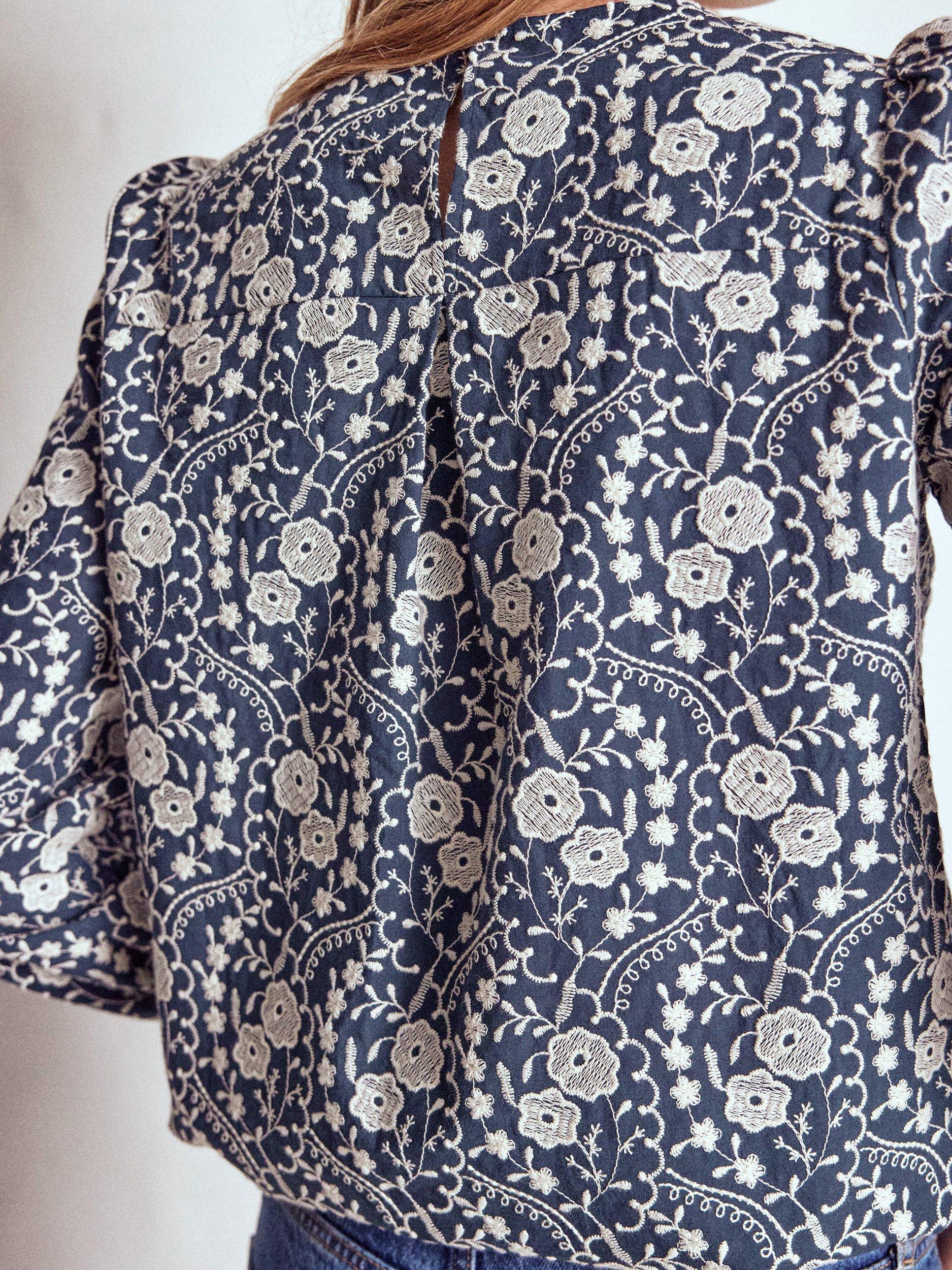 Product image 5 of 6, which shows Boden Floral Embroidered Top, Navy, 8