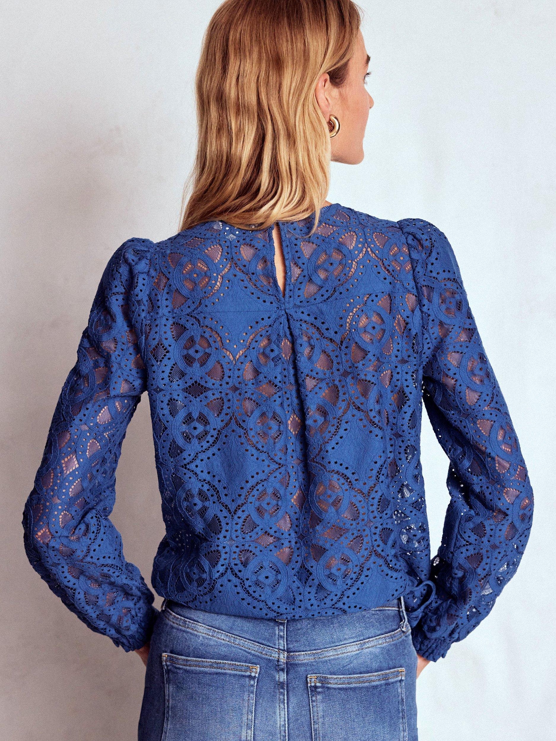 Product image 3 of 5, which shows Boden Lace Crew Neck Top, Denim Blue, 16
