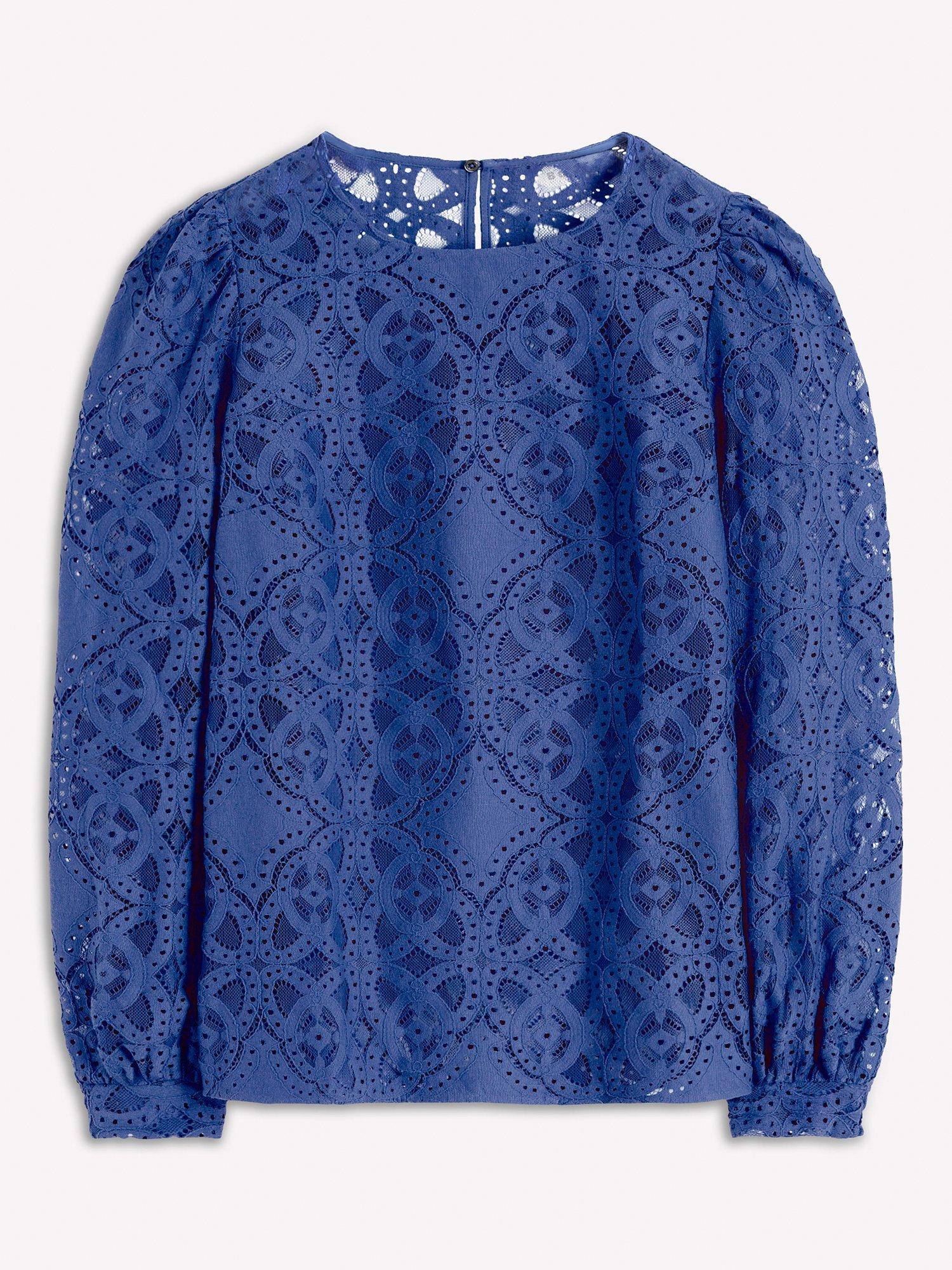 Product image 5 of 5, which shows Boden Lace Crew Neck Top, Denim Blue, 16