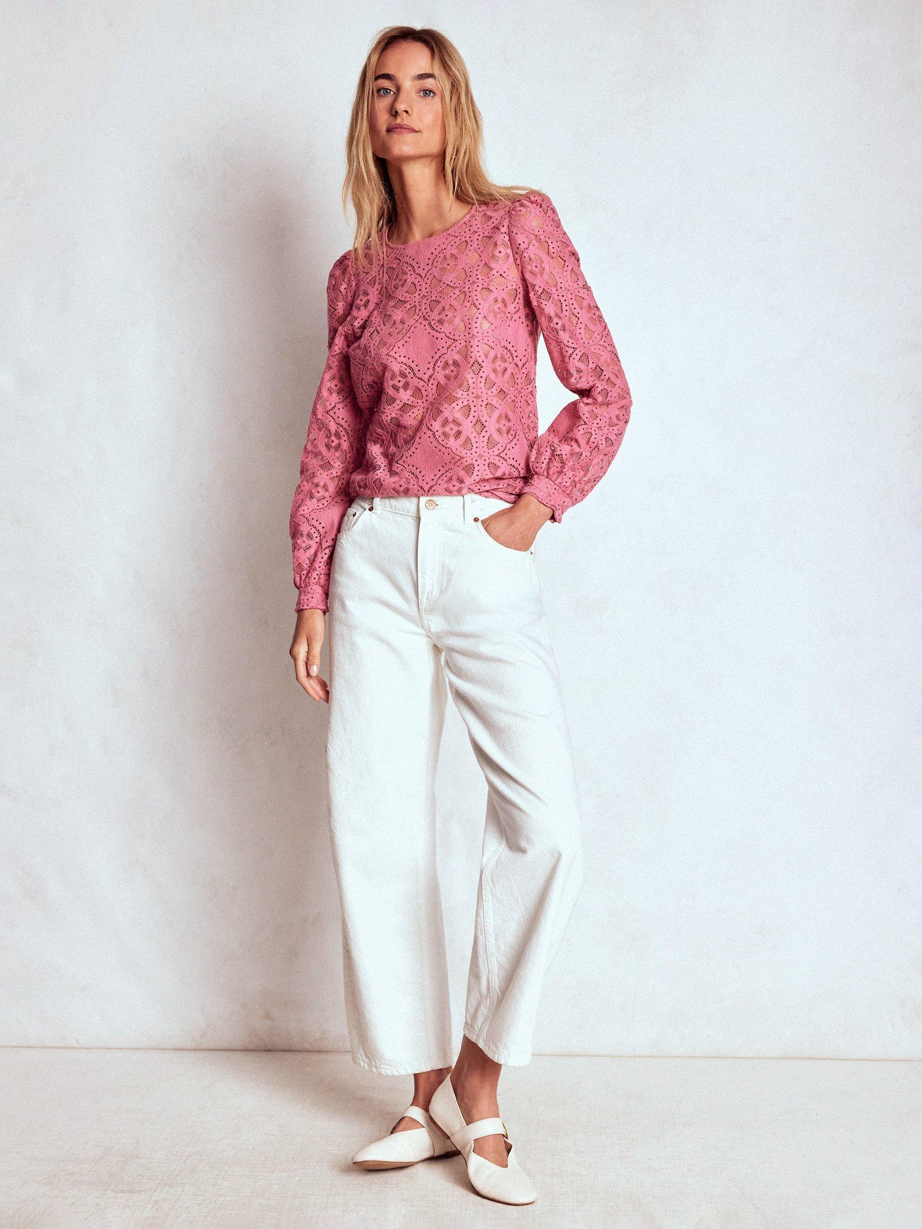 Product image 1 of 5, which shows Boden Lace Crew Neck Top, Heather Rose, 12