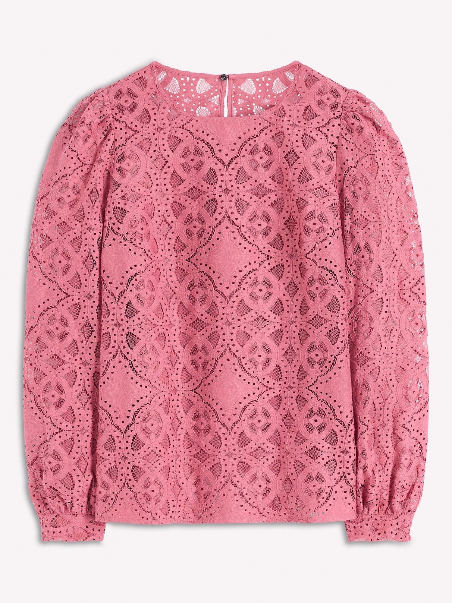Product image 5 of 5, which shows Boden Lace Crew Neck Top, Heather Rose, 12