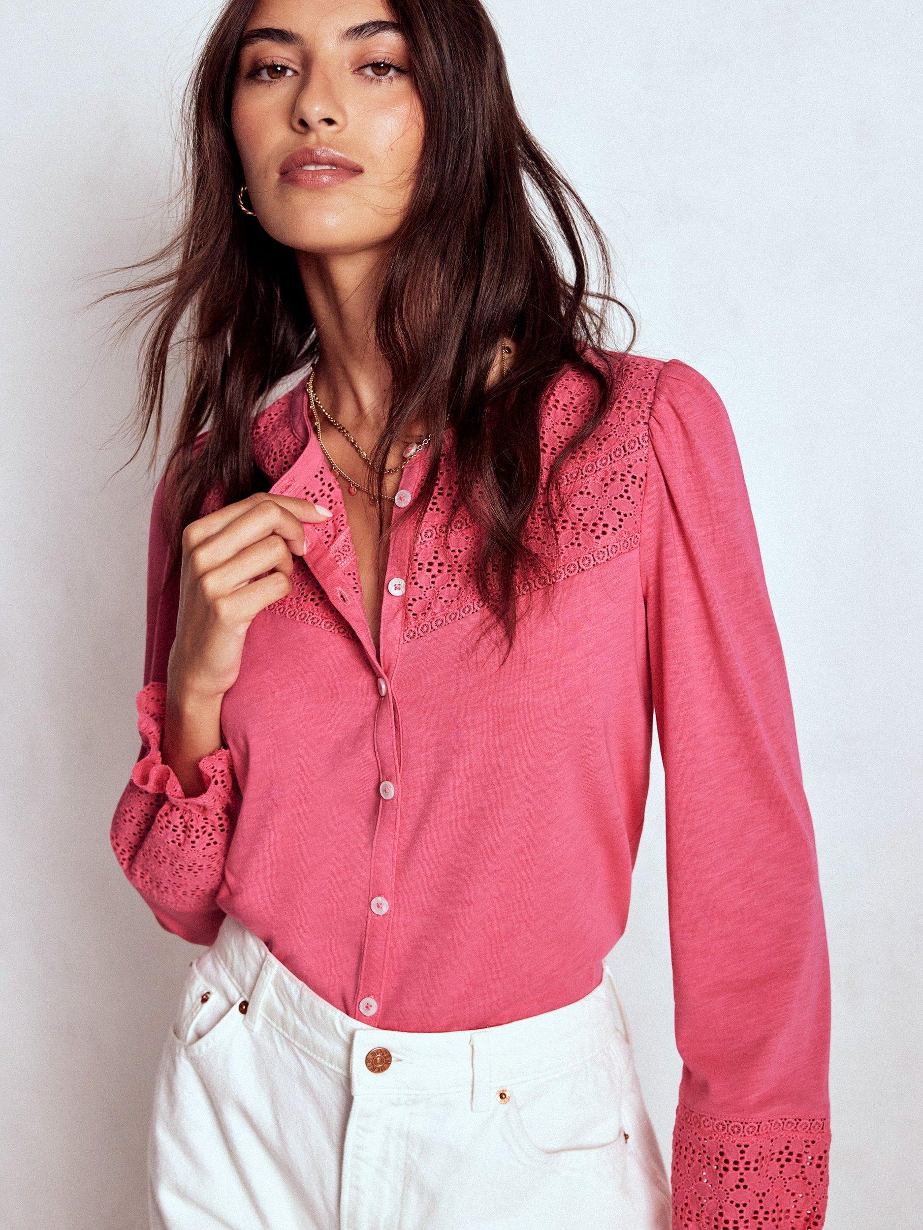 Product image 4 of 5, which shows Pippa Broderie Shirt, Rose Pink, 8