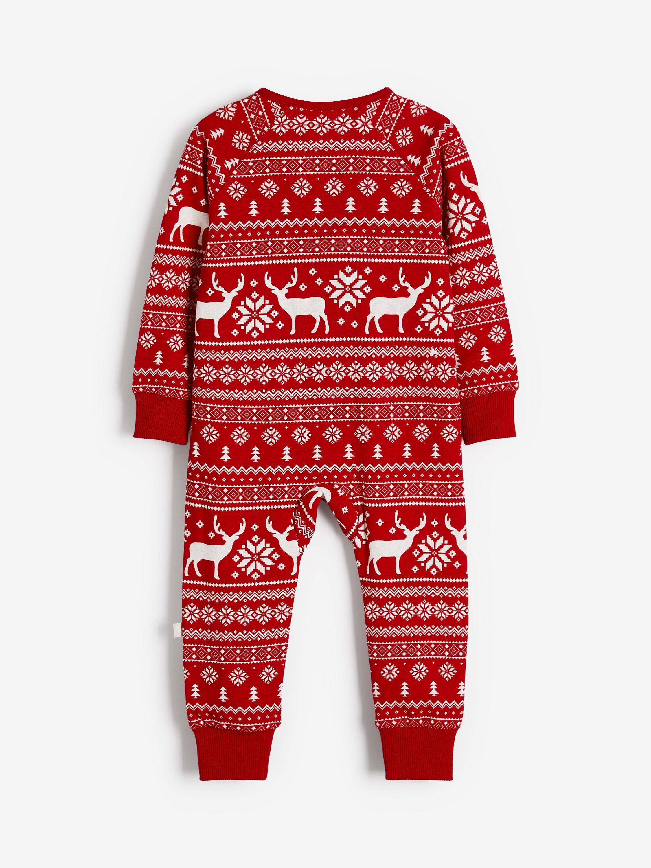 Product image 2 of 11, which shows The Little Tailor Baby & Kids Christmas Fair Isle Sleepsuit, Red, 0-3 months