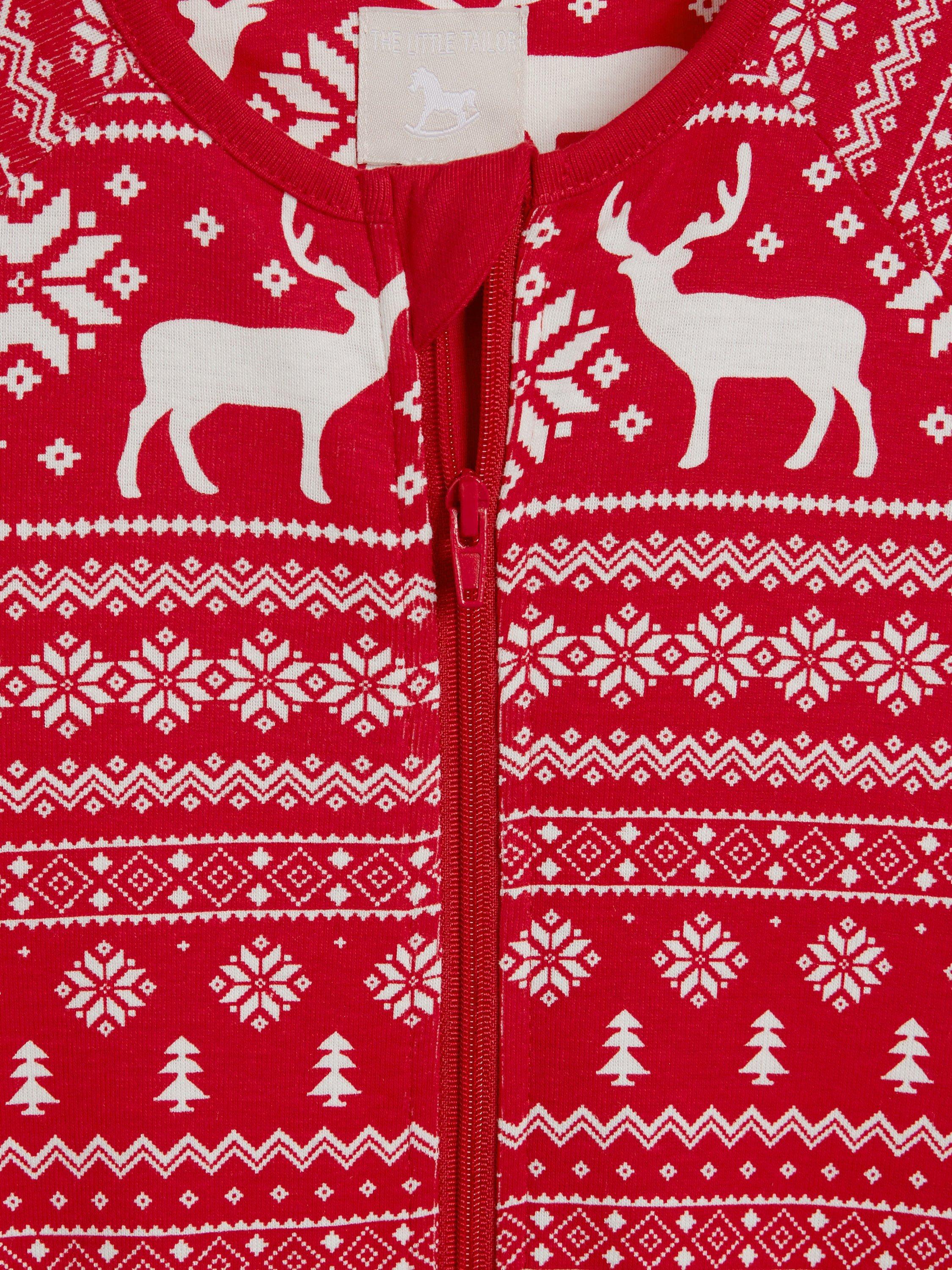 Product image 3 of 11, which shows The Little Tailor Baby & Kids Christmas Fair Isle Sleepsuit, Red, 0-3 months