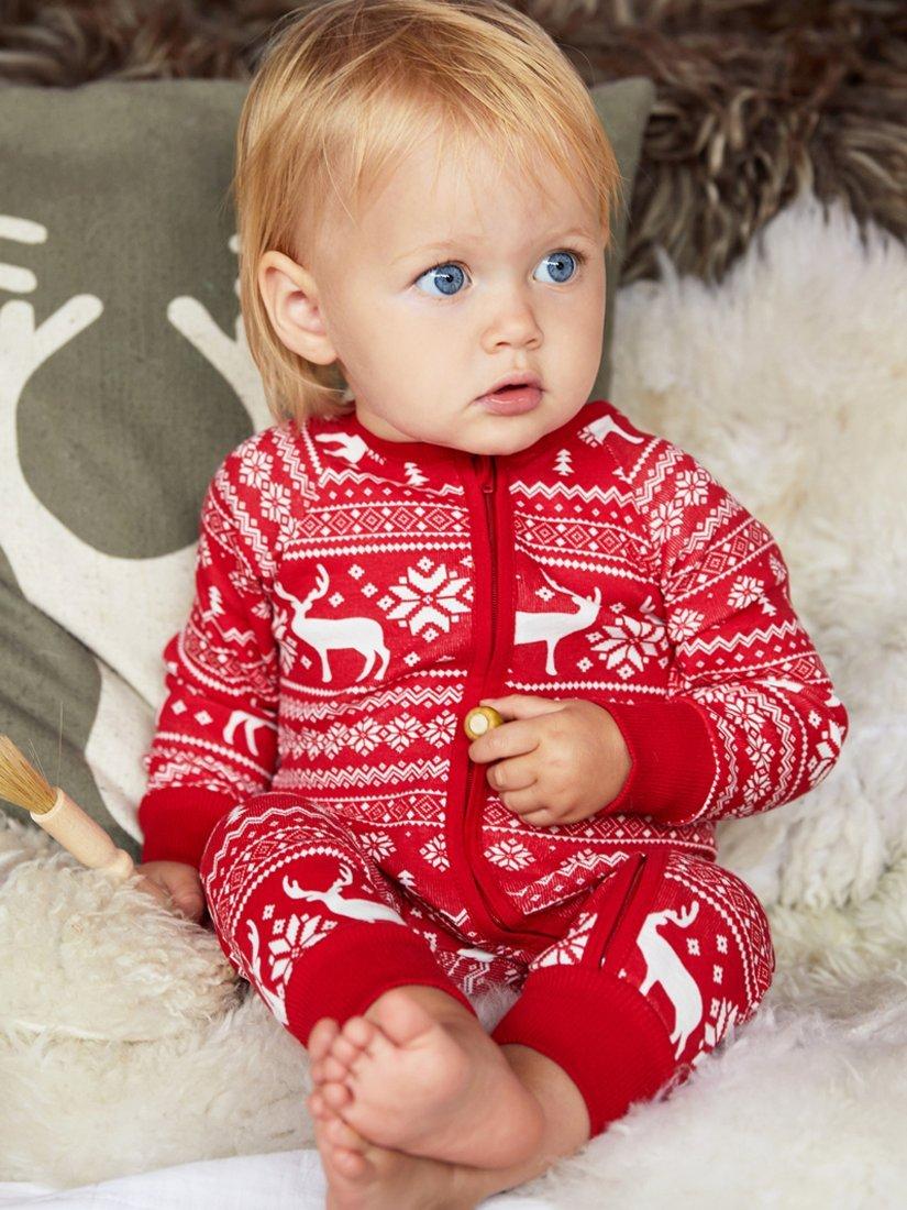 Product image 5 of 11, which shows The Little Tailor Baby & Kids Christmas Fair Isle Sleepsuit, Red, 0-3 months
